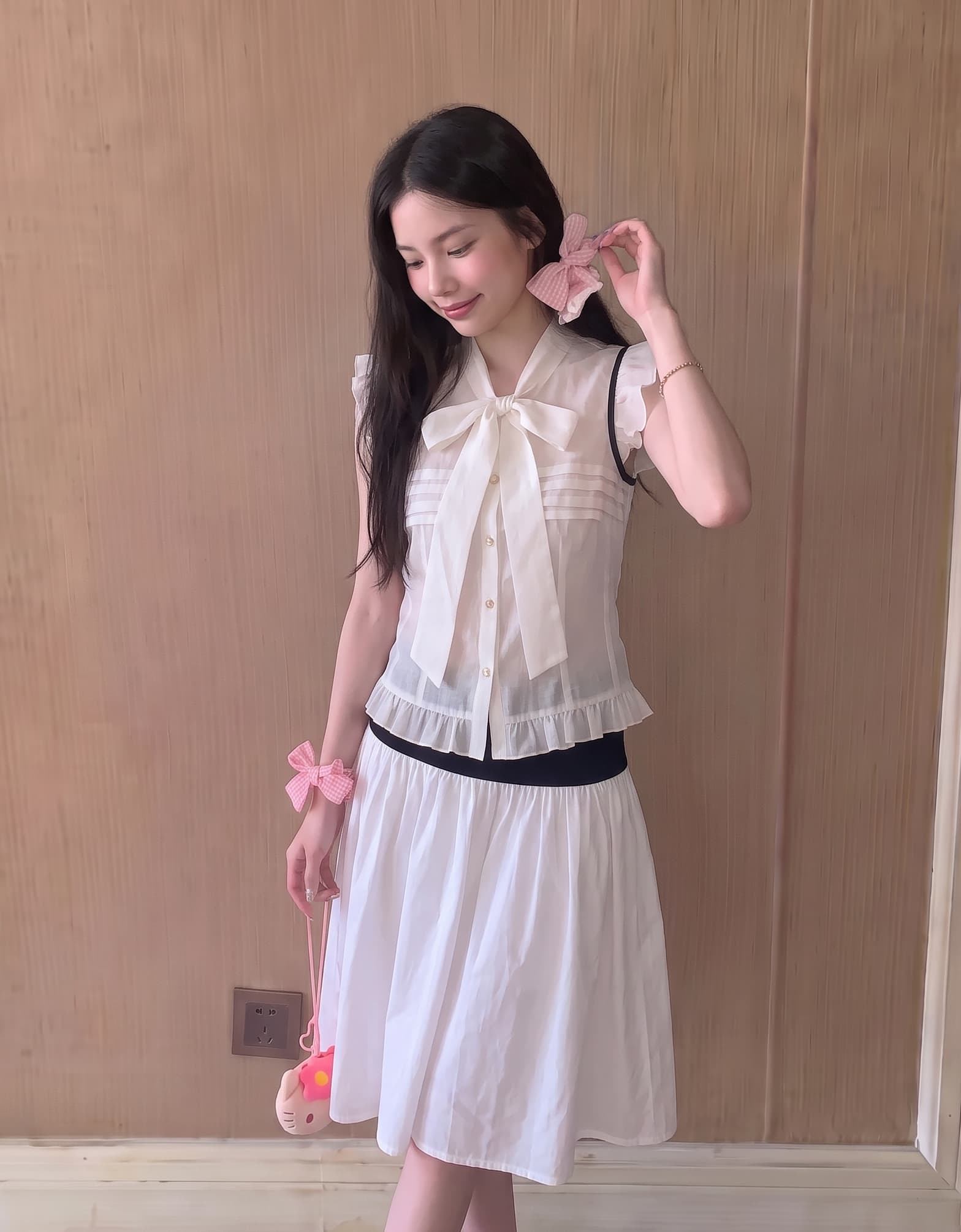 실사 정가 나비 넥타이 작은 날다 소매 여성 셔츠 여름 이미지 2