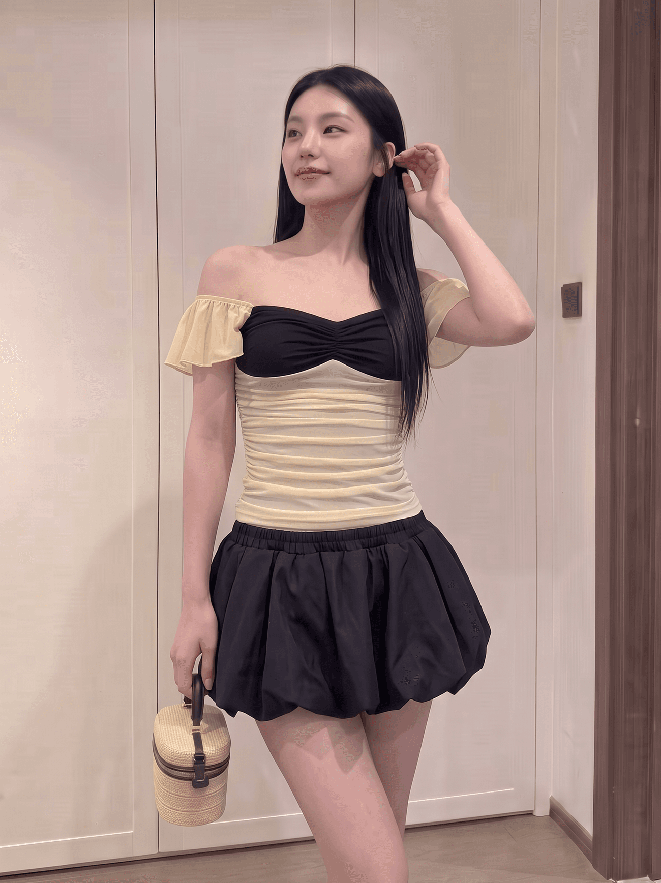 실사 정가 패치워크 배색 망사 작은 날다 소매 신축성 슬립 맨위 나만의 것을 가져와 라. 레깅스 한 짧은 스커트 바지 이미지 4