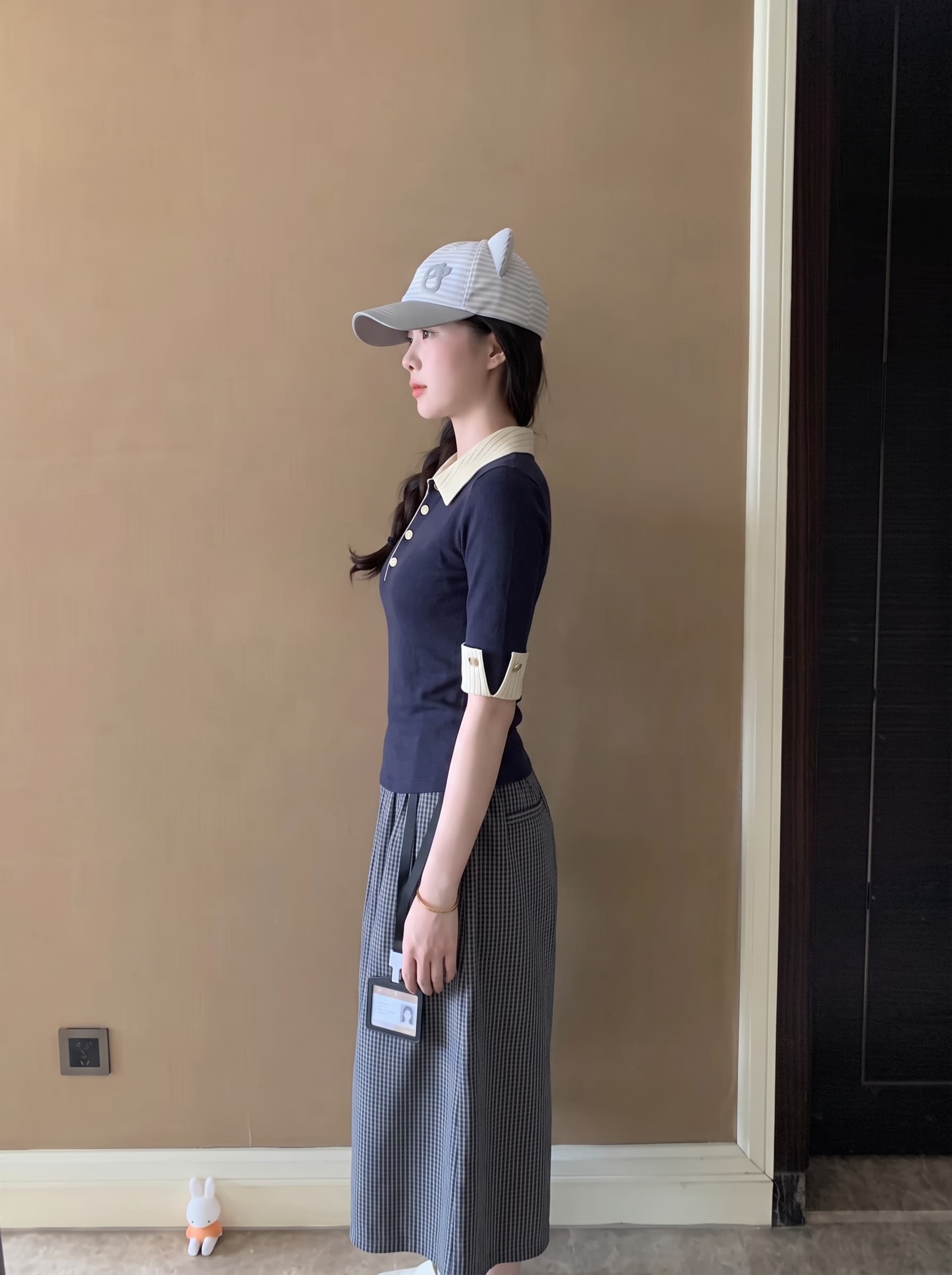 실사 정가 한 부서 품격 몸매 가꾸기 슬림해 보이는 맨위 여성 여름 레트로 스타일 페이크 레이어드 POLO 칼라 반팔 티셔츠 상세 이미지 3