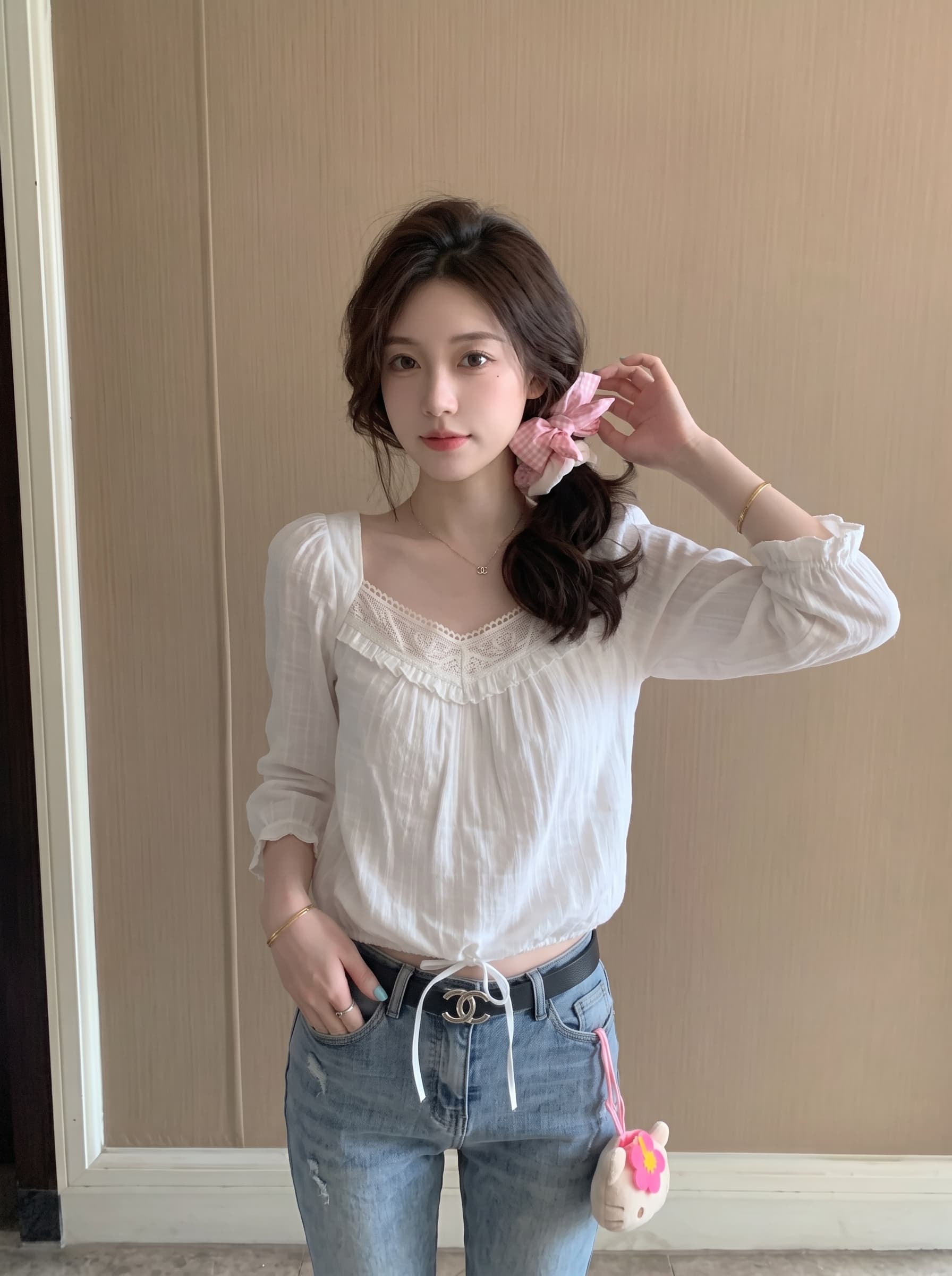 실사 정가 7부 소매 프랑스식 작은 셔츠 태양 보호 셔츠 여성 여름 순수한 욕망 바람 레이스 셔츠 맨위 상세 이미지 2