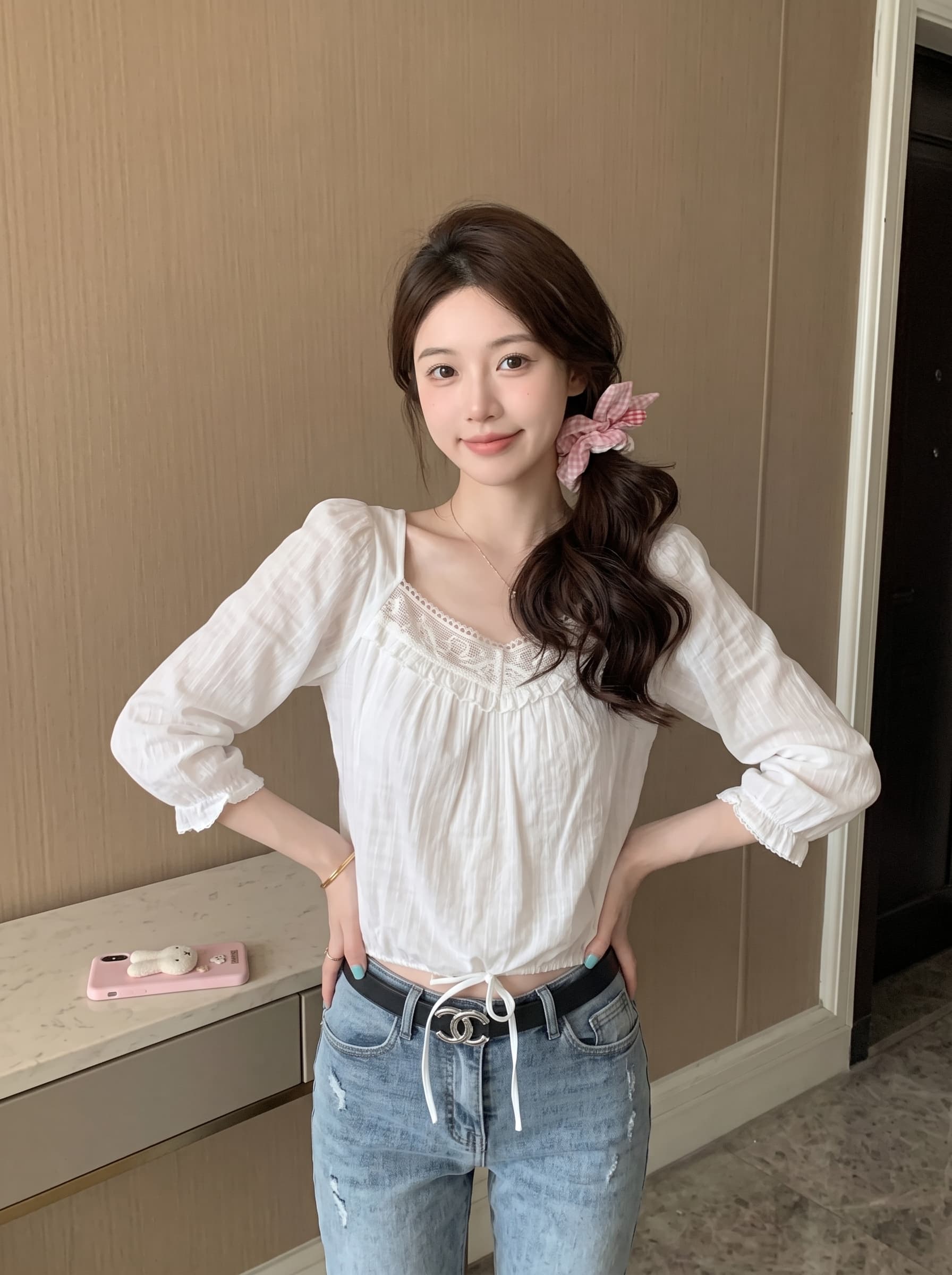 실사 정가 7부 소매 프랑스식 작은 셔츠 태양 보호 셔츠 여성 여름 순수한 욕망 바람 레이스 셔츠 맨위 상세 이미지 4