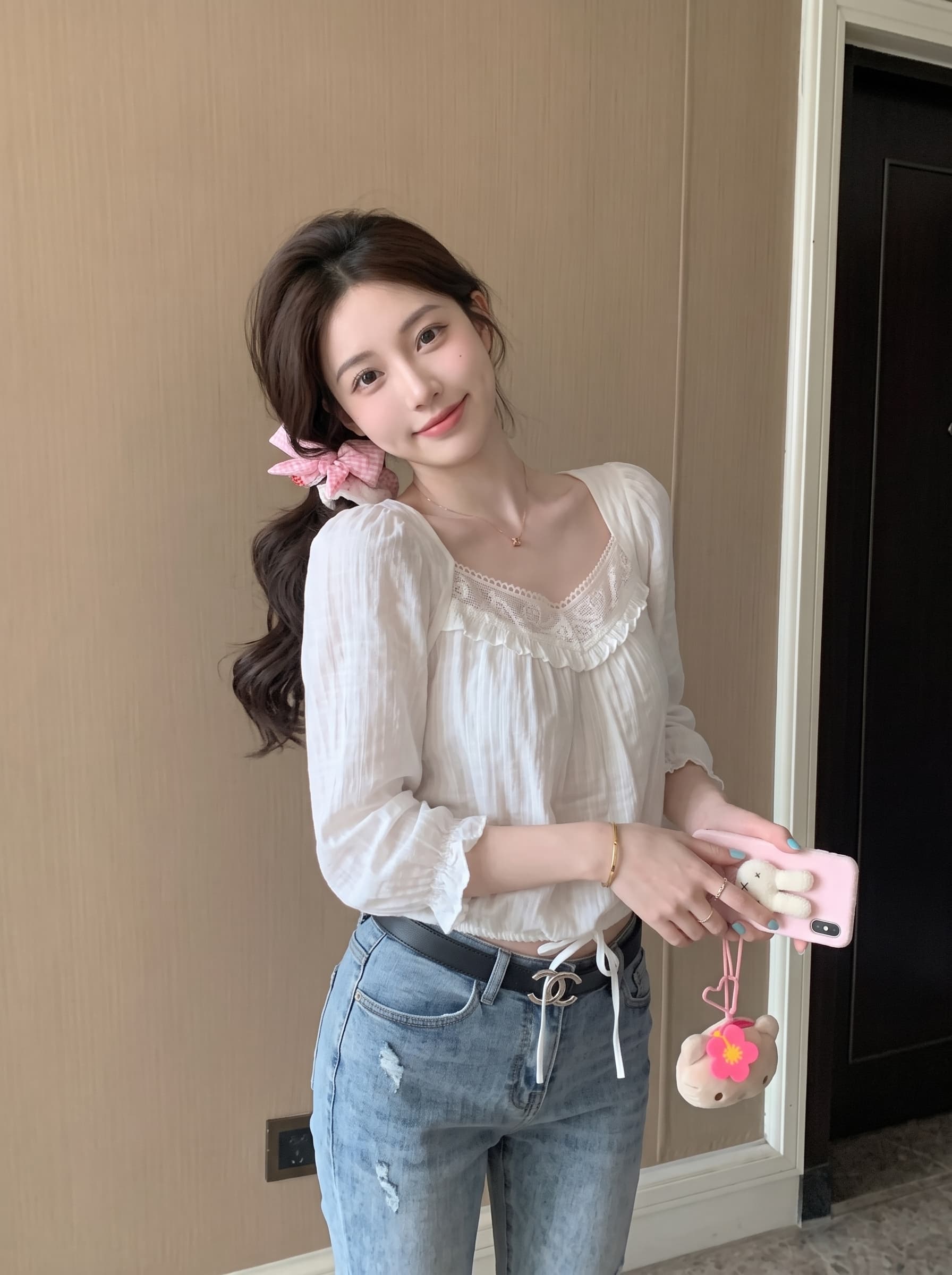 실사 정가 7부 소매 프랑스식 작은 셔츠 태양 보호 셔츠 여성 여름 순수한 욕망 바람 레이스 셔츠 맨위 상세 이미지 5