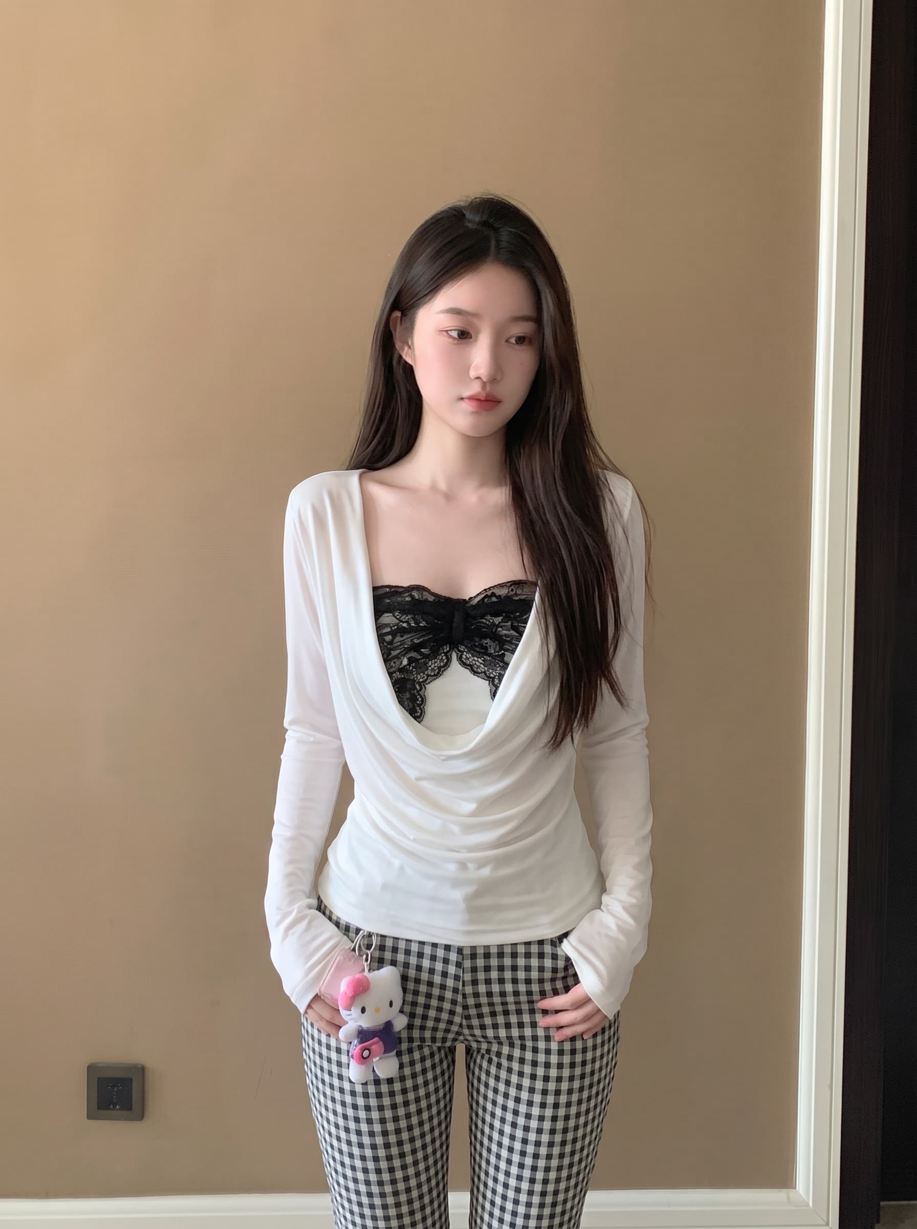 실사 정가 레이스 조각 튜브탑 조끼 여성 흔들다 칼라 주름 블라우스 몸매 가꾸기 슬림해 보이는 사실 두 조각 맨위 여성 이미지 3