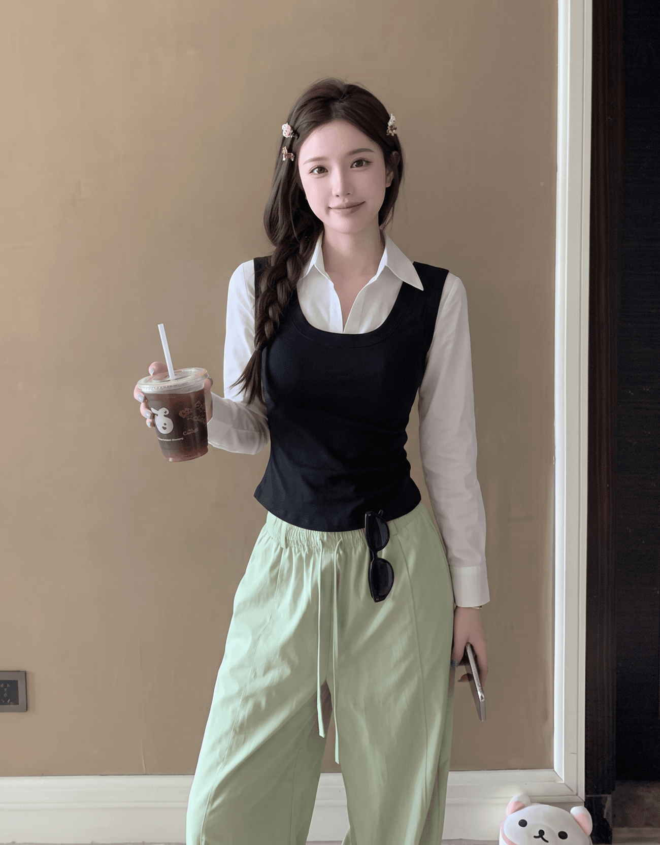 실사 정가 프랑스식 맨위 페이크 레이어드 긴팔 허리 수축 핫걸 자이언트 잘 생긴 셔츠 상세 이미지 2