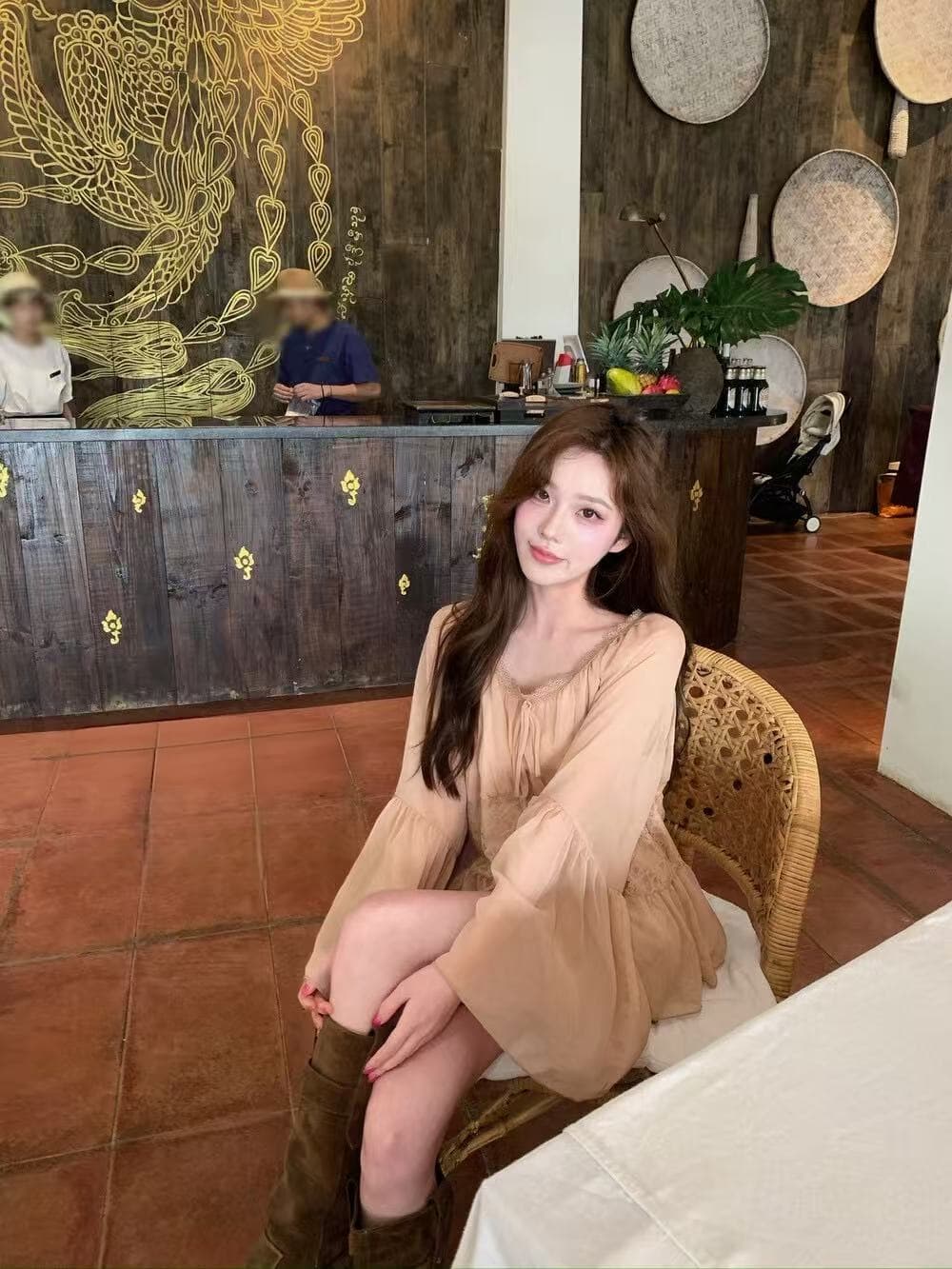 실사 감소되지 않음 조기 가을 낭만주의 안개 새싹 센스 연꽃 잎 소매 레이스 조각 다용도 작은 셔츠 상세 이미지 1