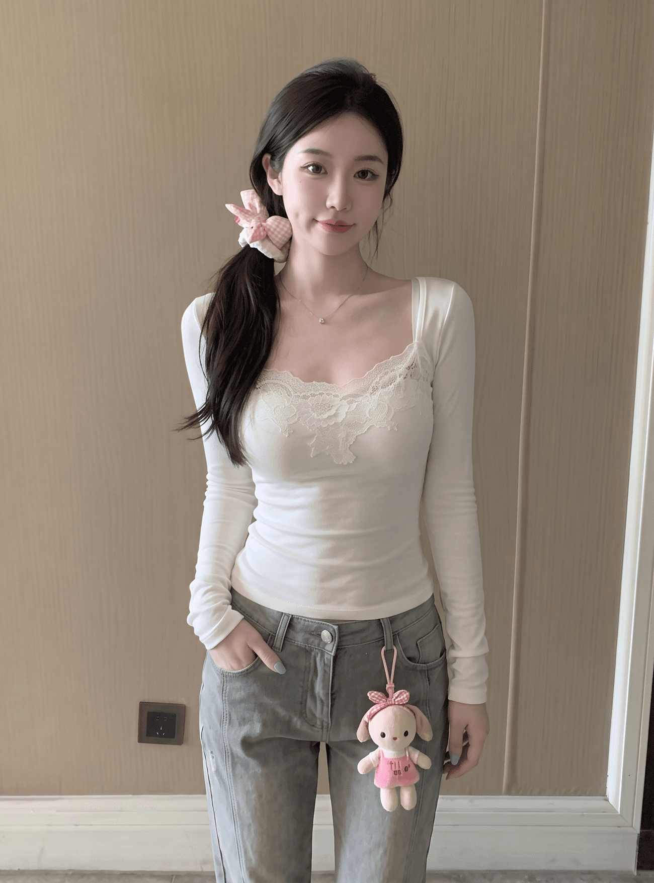실사 정가 레이스 인사이드 가져 가라. 우아함 광장 칼라 긴팔 기본 셔츠 여성 이미지 2