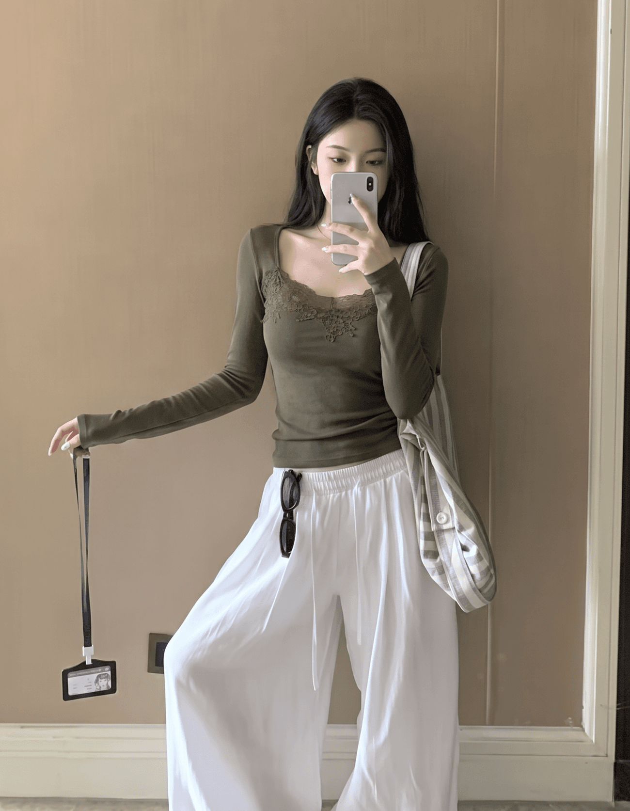 실사 정가 레이스 인사이드 가져 가라. 우아함 광장 칼라 긴팔 기본 셔츠 여성 상세 이미지 5