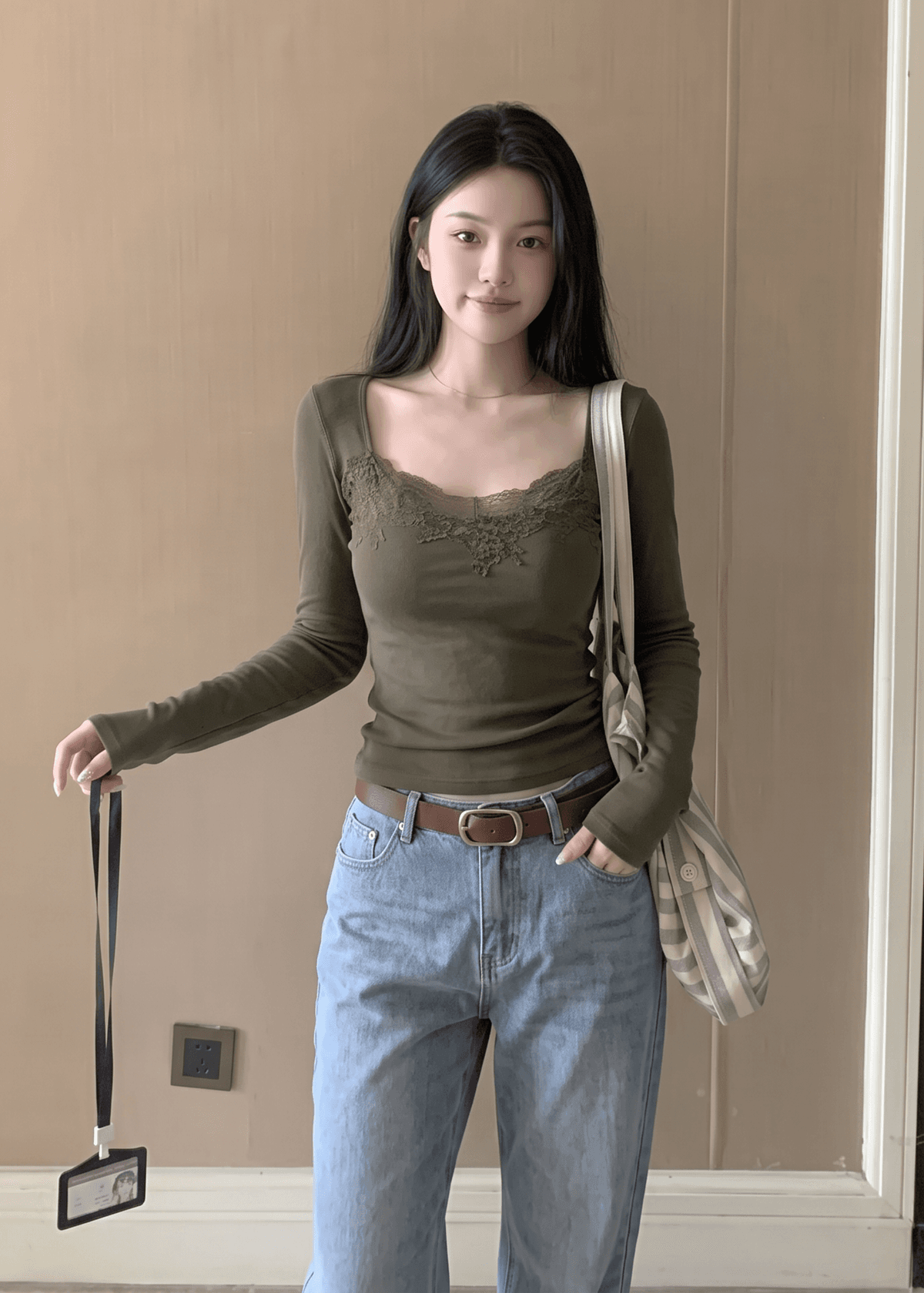 실사 정가 레이스 인사이드 가져 가라. 우아함 광장 칼라 긴팔 기본 셔츠 여성 상세 이미지 7
