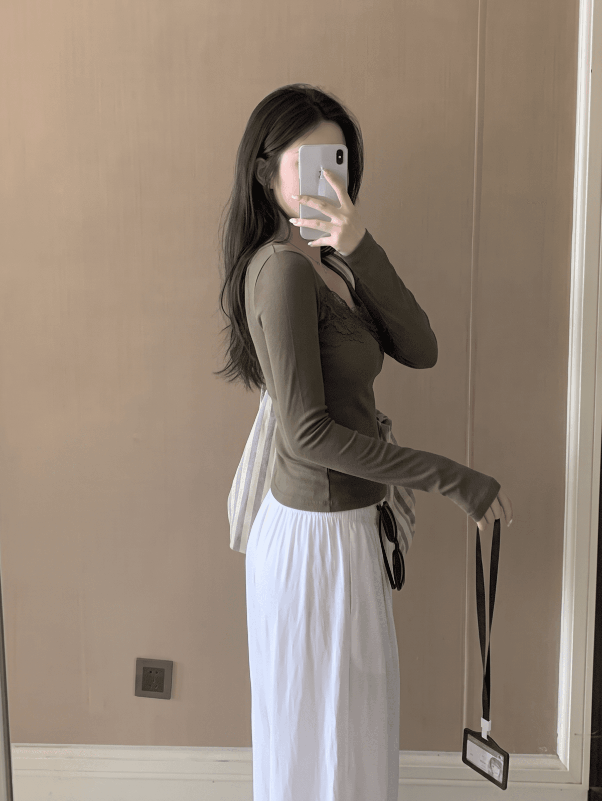 실사 정가 레이스 인사이드 가져 가라. 우아함 광장 칼라 긴팔 기본 셔츠 여성 상세 이미지 8
