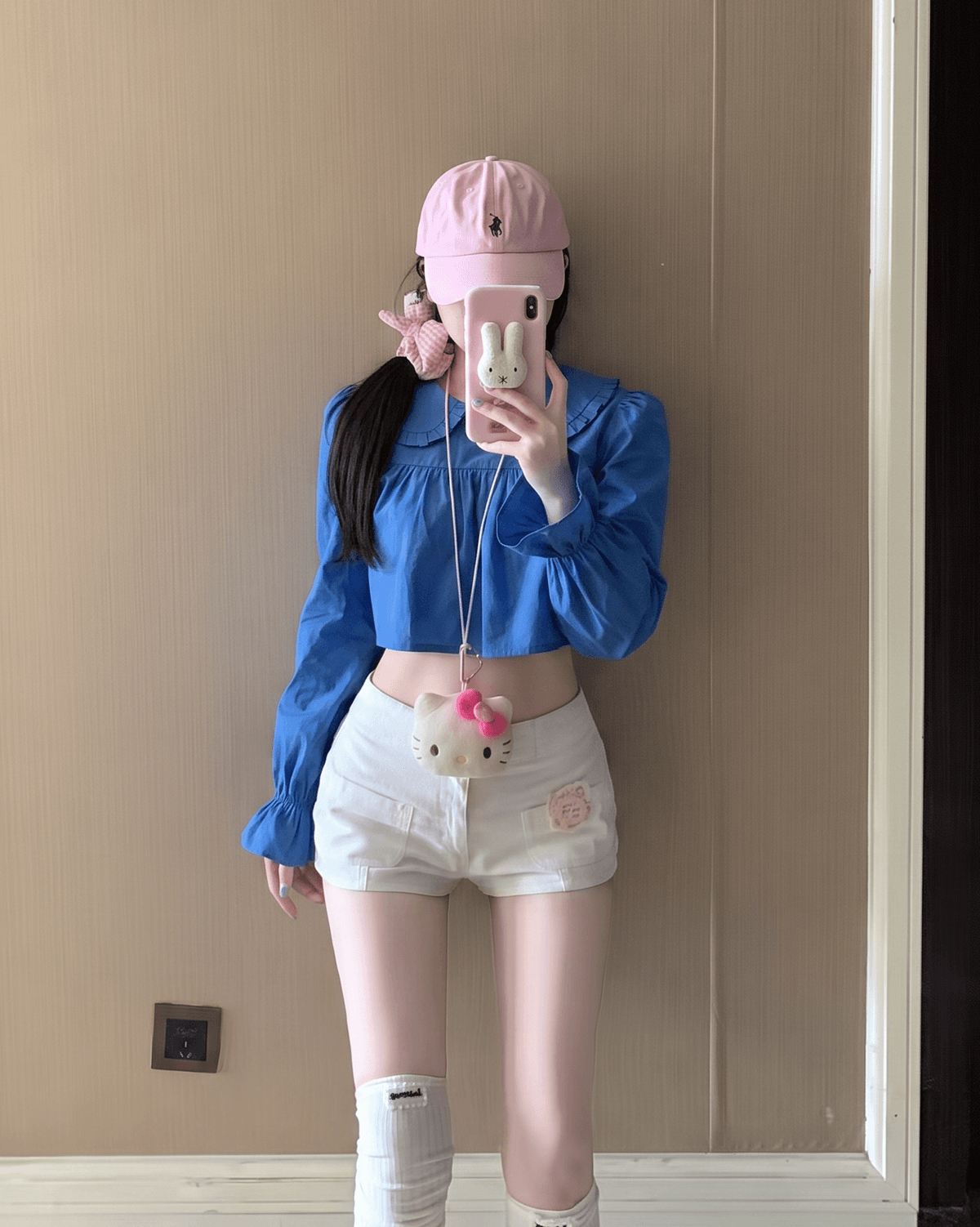 실사 정가 파란색 이중층 베이비 칼라 긴팔 여성 셔츠 가을 새로운 이슬 허리 연령 감소 맨위 상세 이미지 5