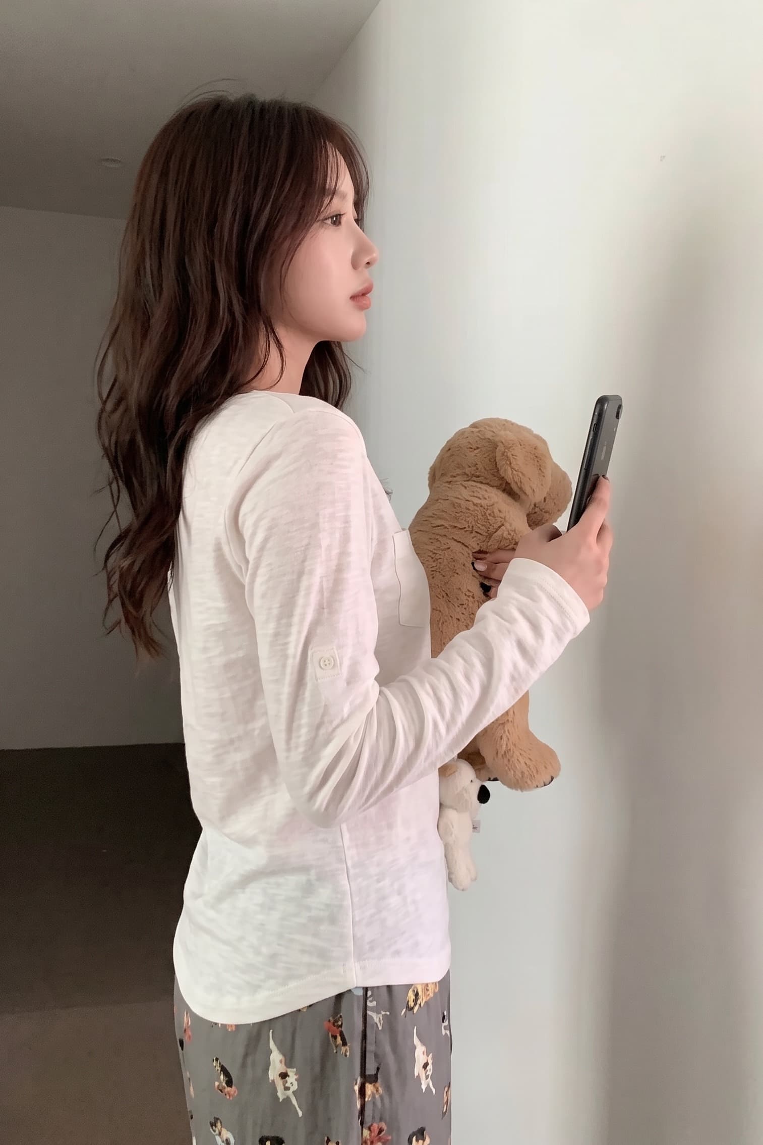 실사 정가 대나무 마디 면 헨리 칼라 워크웨어 버클 袢 슬림해 보이는 긴팔 티셔츠 여성 가을 맨위 이미지 5