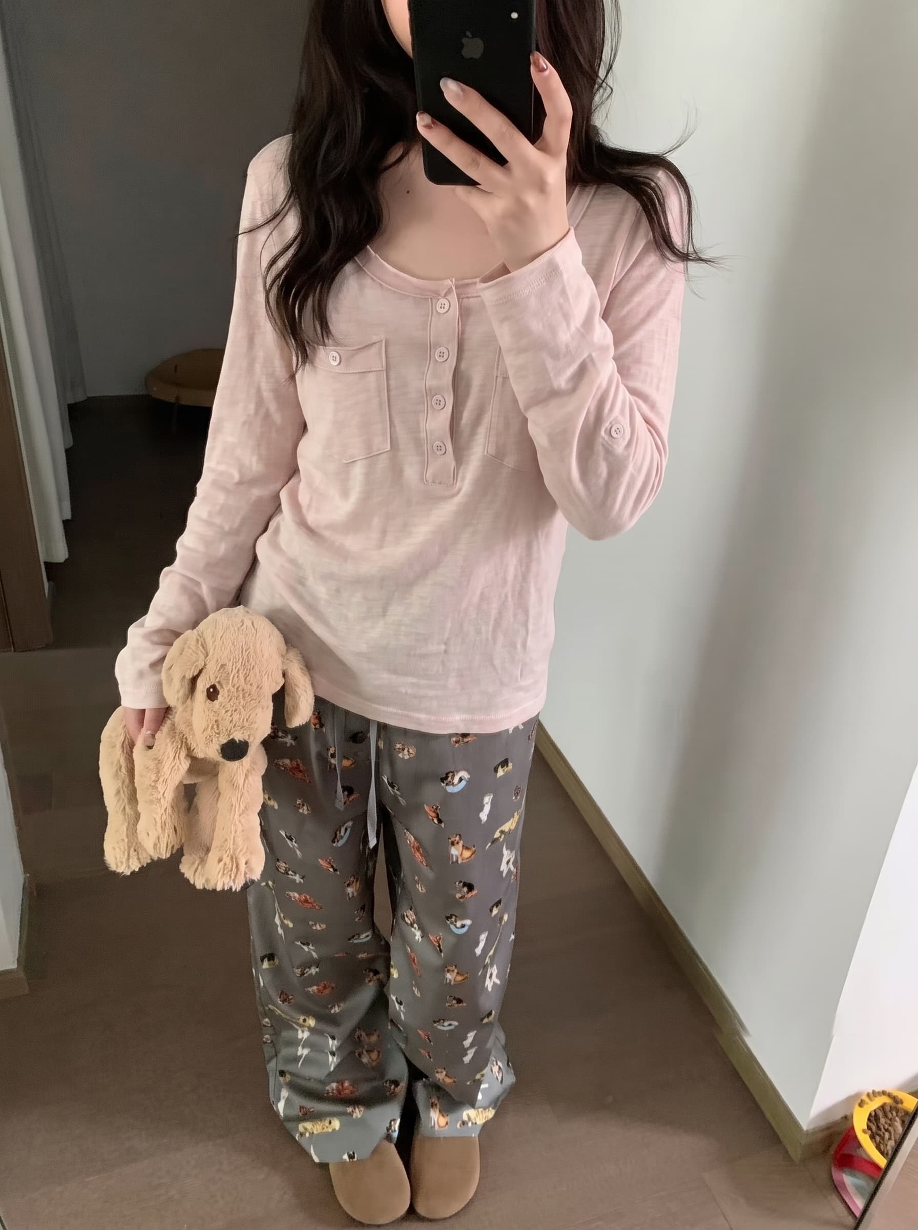 실사 정가 대나무 마디 면 헨리 칼라 워크웨어 버클 袢 슬림해 보이는 긴팔 티셔츠 여성 가을 맨위 상세 이미지 1