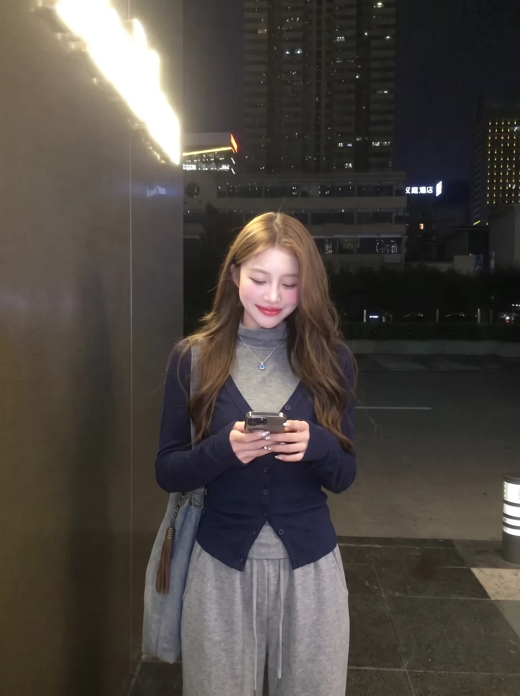 실사 정가 서울 유럽 니켈 회색 조끼 V넥 파란색 오픈 가디건 두 조각 여성 세트 봄 가을 맨위 상세 이미지 3