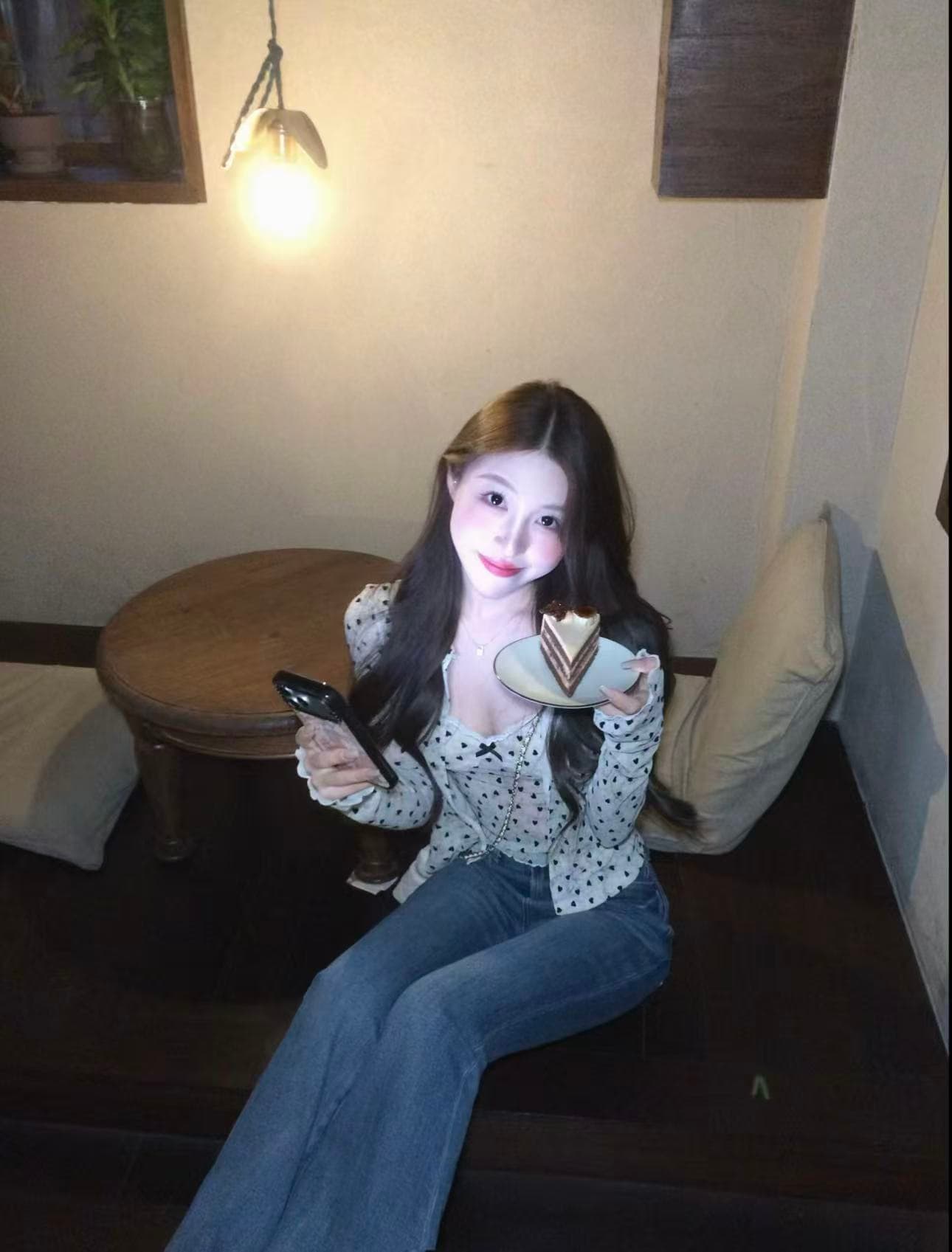 실사 정가 도트 무늬 하트 긴팔 오픈 가디건 여성 여름 레이스 조각 캐미솔 슬림해 보이는 투피스 세트 상세 이미지 2