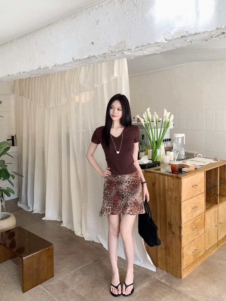 실사 핫걸 레트로 레오파드 무늬 반신 스커트 여름 지방 mm 새로운 하이웨이스트 인어 꼬리 스커트 품격 타이트 스커트 미니 스커트 이미지 3