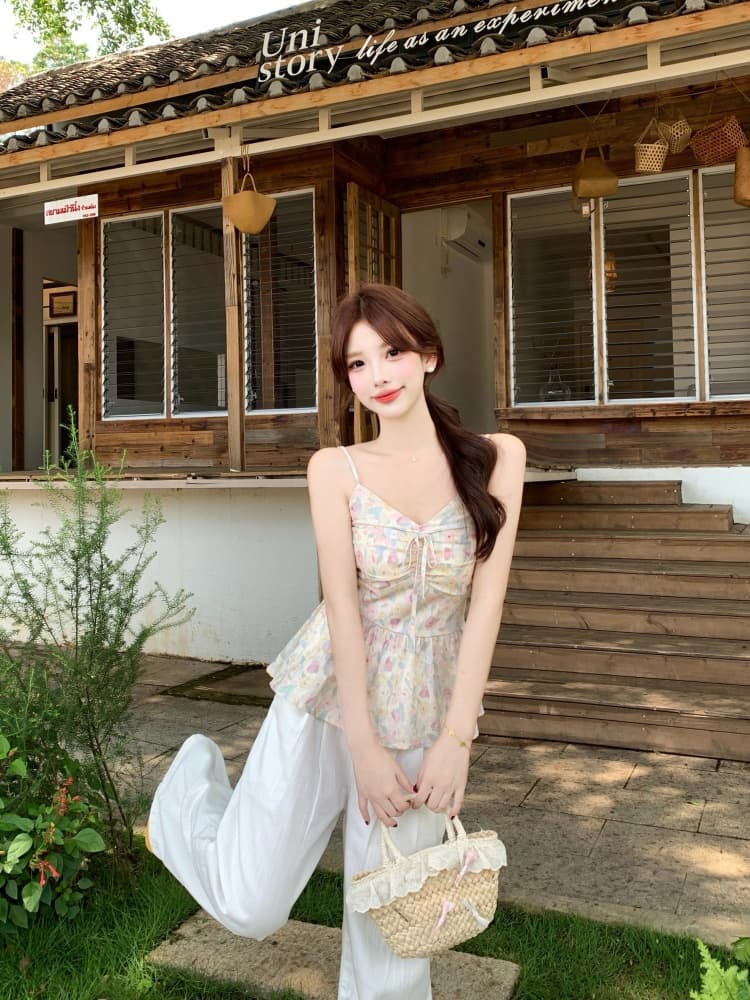 실사 여름 여행 투피스 세트 지방 mm 한 부서 핑크색 얼음 차가운 오픈 가디건 달콤함 연령 감소 꽃무늬 슬립 맨위 상세 이미지 12
