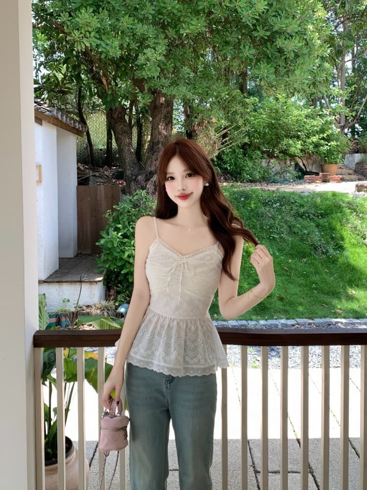 실사 화이트 레이스 레이스 캐미솔 여름 지방 mm 2026 새로운 한 부서 달콤함 몸매 가꾸기 슬림해 보이는 오픈 가디건 상세 이미지 7