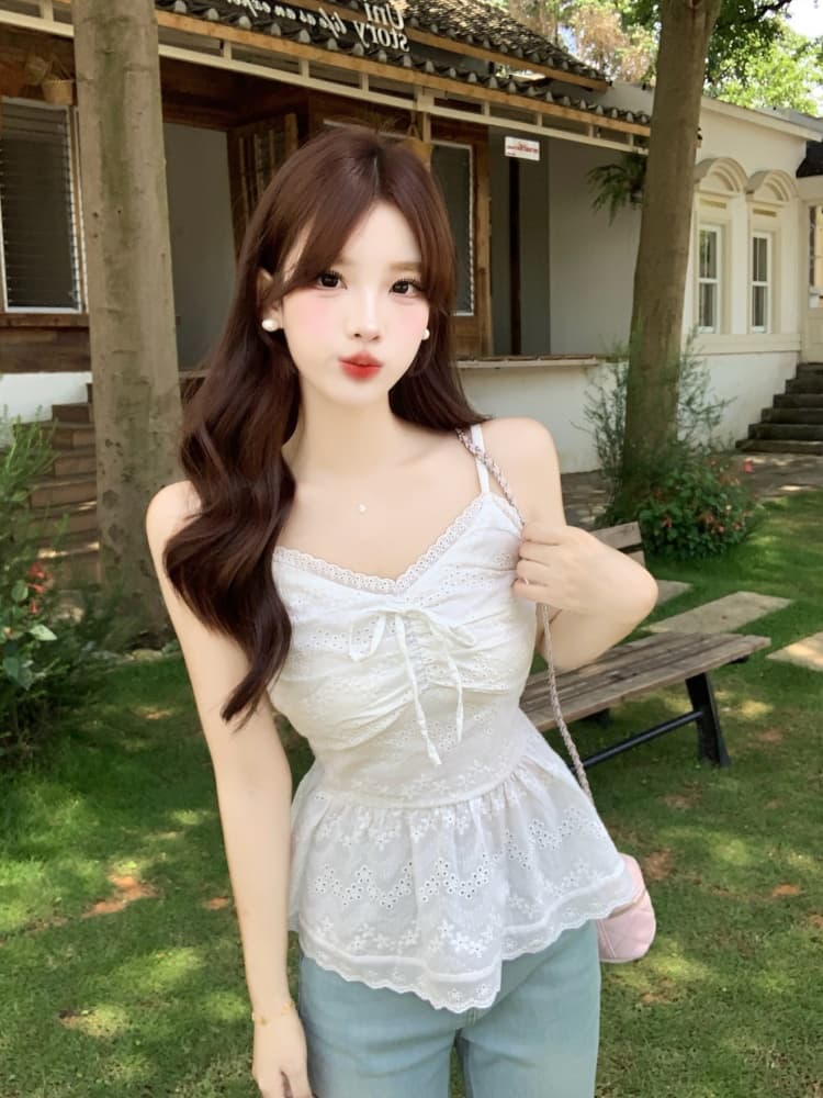 실사 화이트 레이스 레이스 캐미솔 여름 지방 mm 2026 새로운 한 부서 달콤함 몸매 가꾸기 슬림해 보이는 오픈 가디건 상세 이미지 11