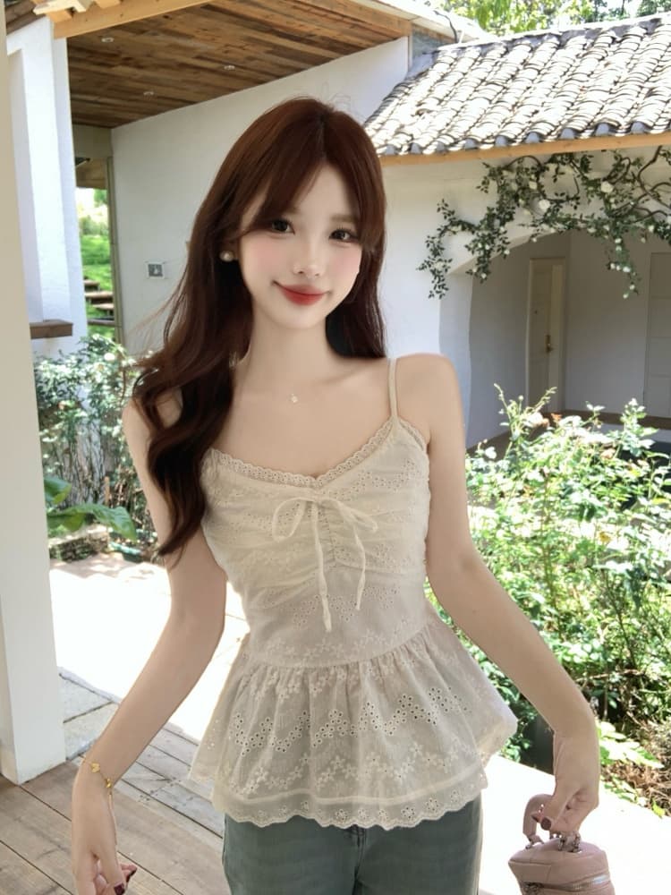 실사 화이트 레이스 레이스 캐미솔 여름 지방 mm 2026 새로운 한 부서 달콤함 몸매 가꾸기 슬림해 보이는 오픈 가디건 상세 이미지 12