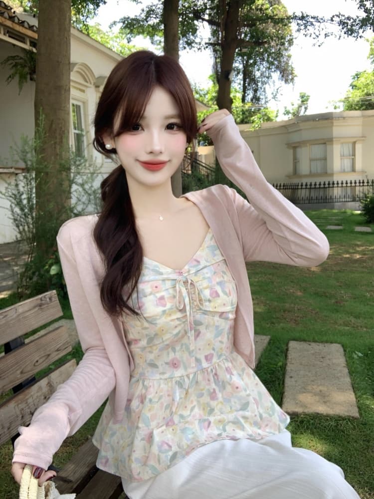 실사 화이트 레이스 레이스 캐미솔 여름 지방 mm 2026 새로운 한 부서 달콤함 몸매 가꾸기 슬림해 보이는 오픈 가디건 상세 이미지 22