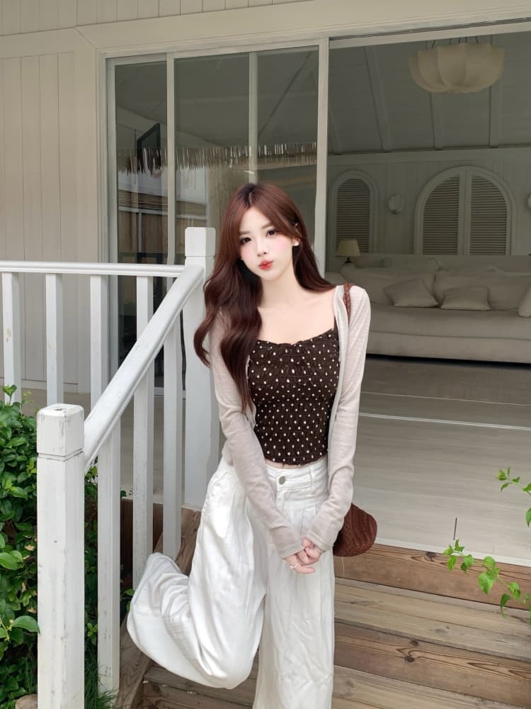 실사 한국 스타일 품격 여름 지방 mm 도트 무늬 슬립 단색 얇은 스타일 오픈 가디건 맨위 몸매 가꾸기 슬림해 보이는 투피스 세트 상세 이미지 12
