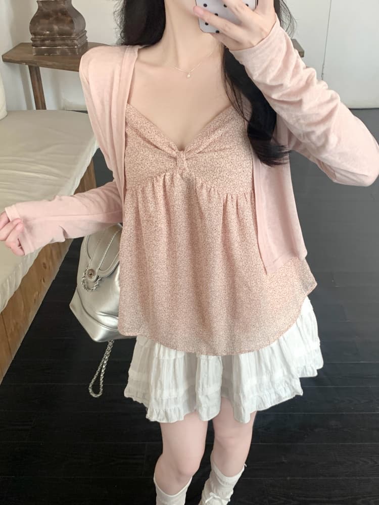 실사 수채화 꽃 질감 센스 지방 mm 캐미솔 민소매 캐주얼 작은 대중 디자인 센스 여름 새로운 작은 셔츠 이미지 2
