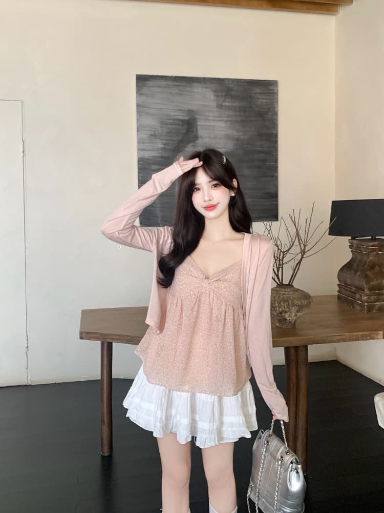 실사 수채화 꽃 질감 센스 지방 mm 캐미솔 민소매 캐주얼 작은 대중 디자인 센스 여름 새로운 작은 셔츠 이미지 3