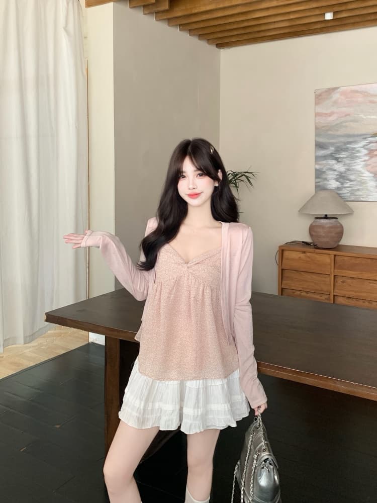 실사 수채화 꽃 질감 센스 지방 mm 캐미솔 민소매 캐주얼 작은 대중 디자인 센스 여름 새로운 작은 셔츠 상세 이미지 4