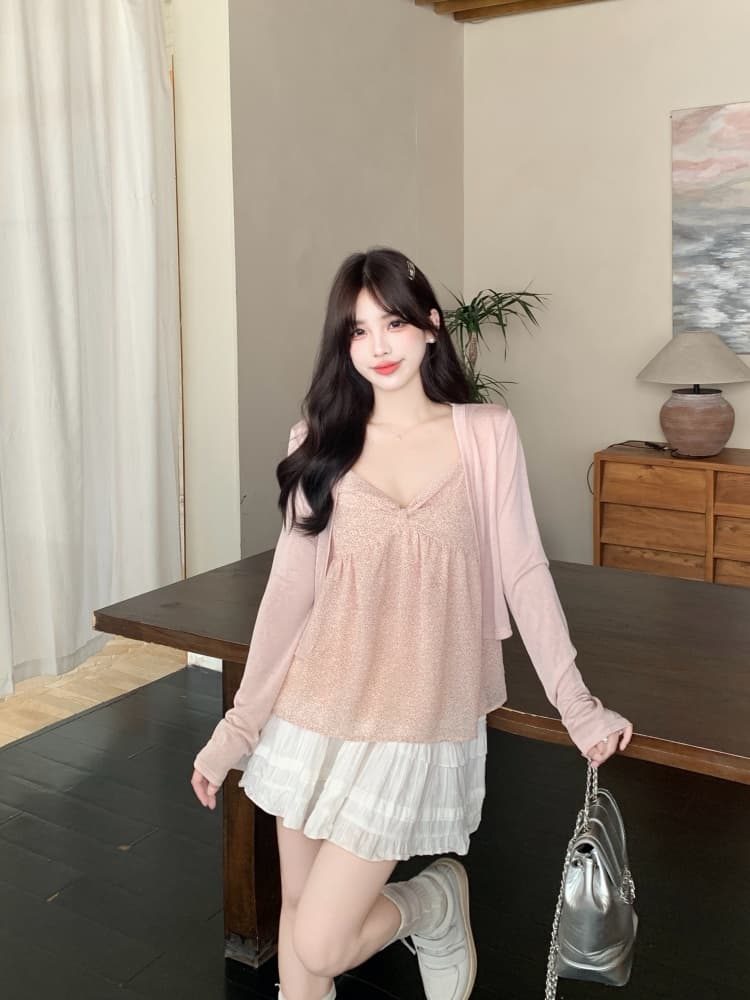 실사 수채화 꽃 질감 센스 지방 mm 캐미솔 민소매 캐주얼 작은 대중 디자인 센스 여름 새로운 작은 셔츠 상세 이미지 6