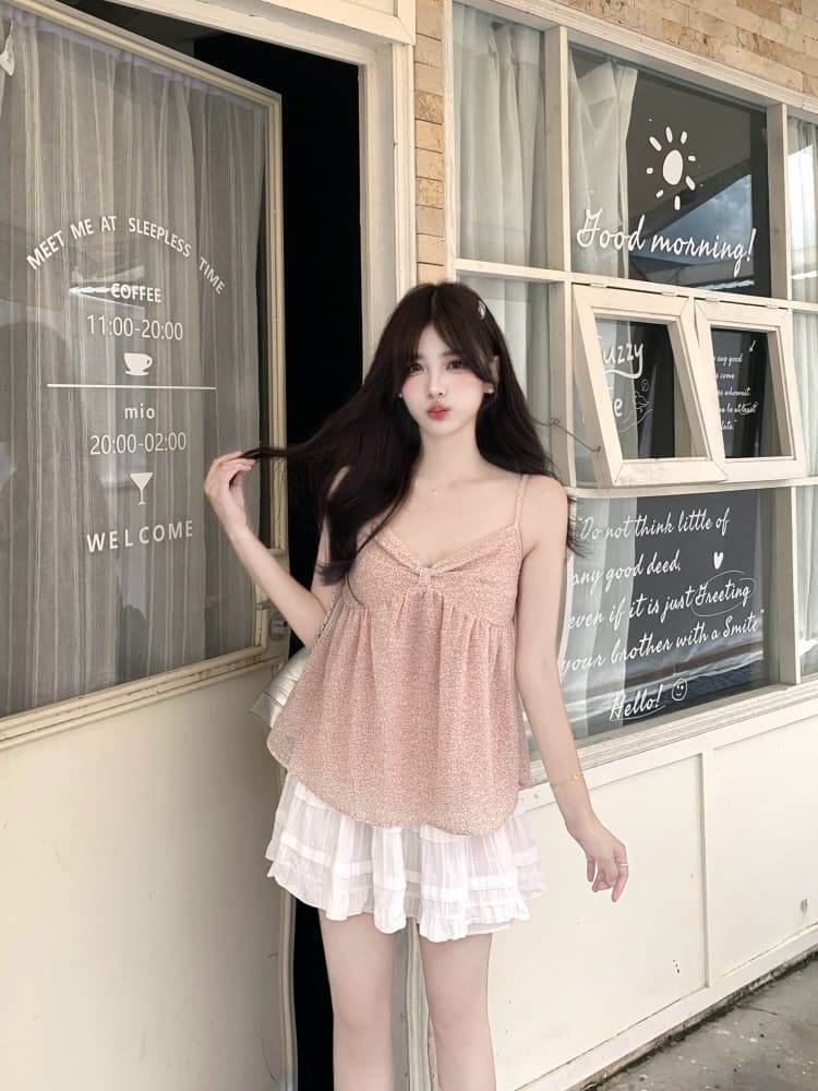 실사 수채화 꽃 질감 센스 지방 mm 캐미솔 민소매 캐주얼 작은 대중 디자인 센스 여름 새로운 작은 셔츠 상세 이미지 12