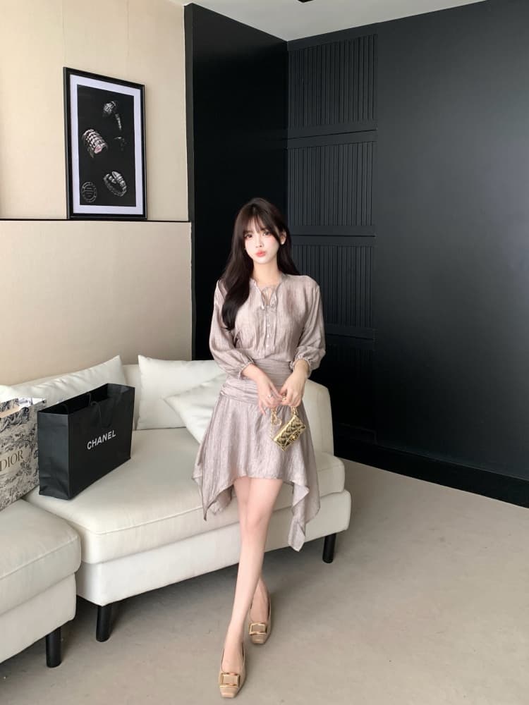 실사 깃발 깨진 그림자 2026 여름 새로운 지방 mm 질감 센스 아세트산 허리 수축 드레스 페이크 레이어드 미니 스커트 상세 이미지 4