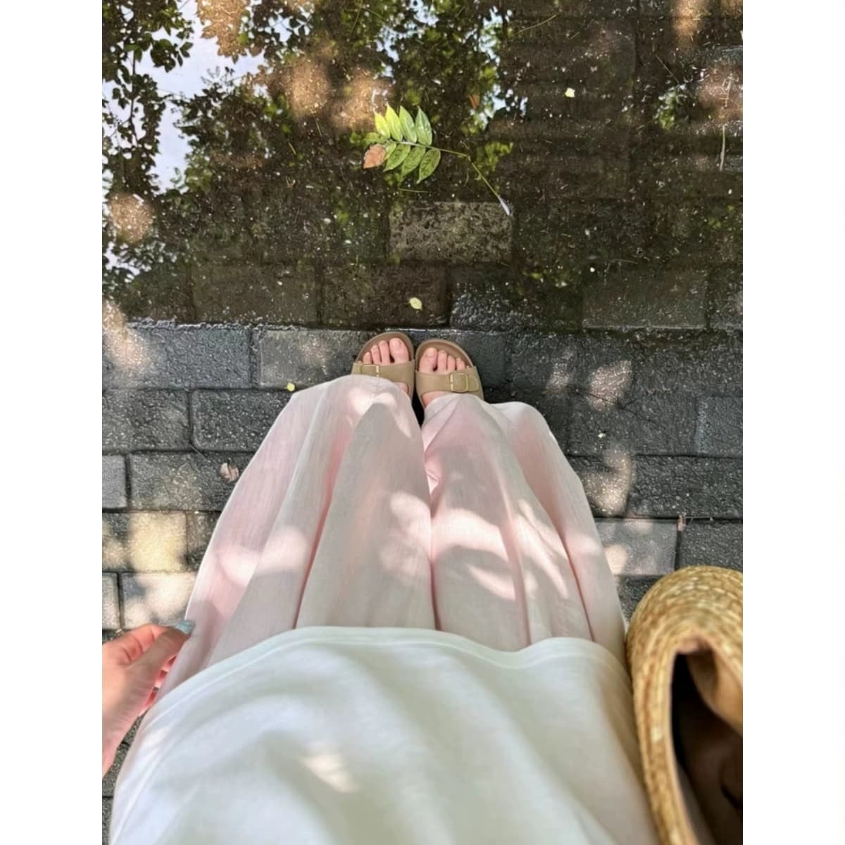 핑크색 주간 실크 차가운 아마 와이드 레깅스 바지 여름 얇은 스타일 2026 새로운 자외선 차단 루즈핏 캐주얼 면 린넨 모통이 칼 바지 이미지 5