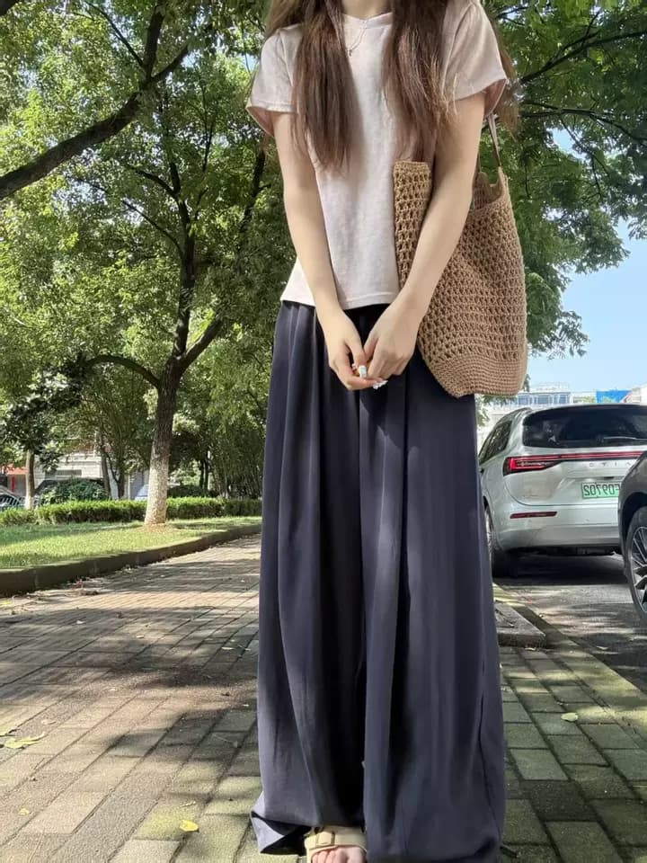 핑크색 주간 실크 차가운 아마 와이드 레깅스 바지 여름 얇은 스타일 2026 새로운 자외선 차단 루즈핏 캐주얼 면 린넨 모통이 칼 바지 상세 이미지 5
