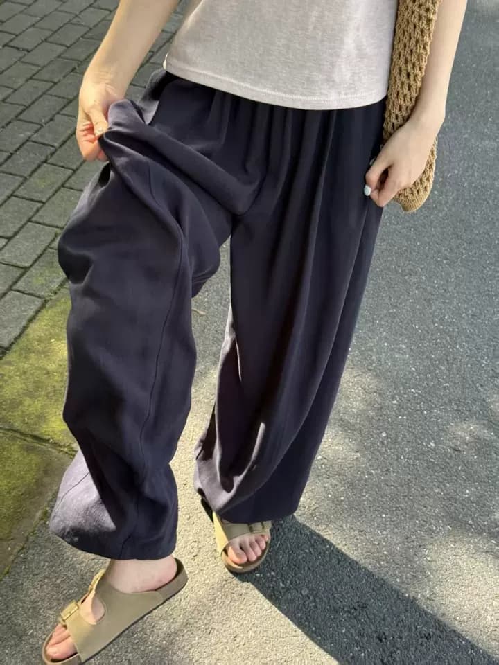 핑크색 주간 실크 차가운 아마 와이드 레깅스 바지 여름 얇은 스타일 2026 새로운 자외선 차단 루즈핏 캐주얼 면 린넨 모통이 칼 바지 상세 이미지 8