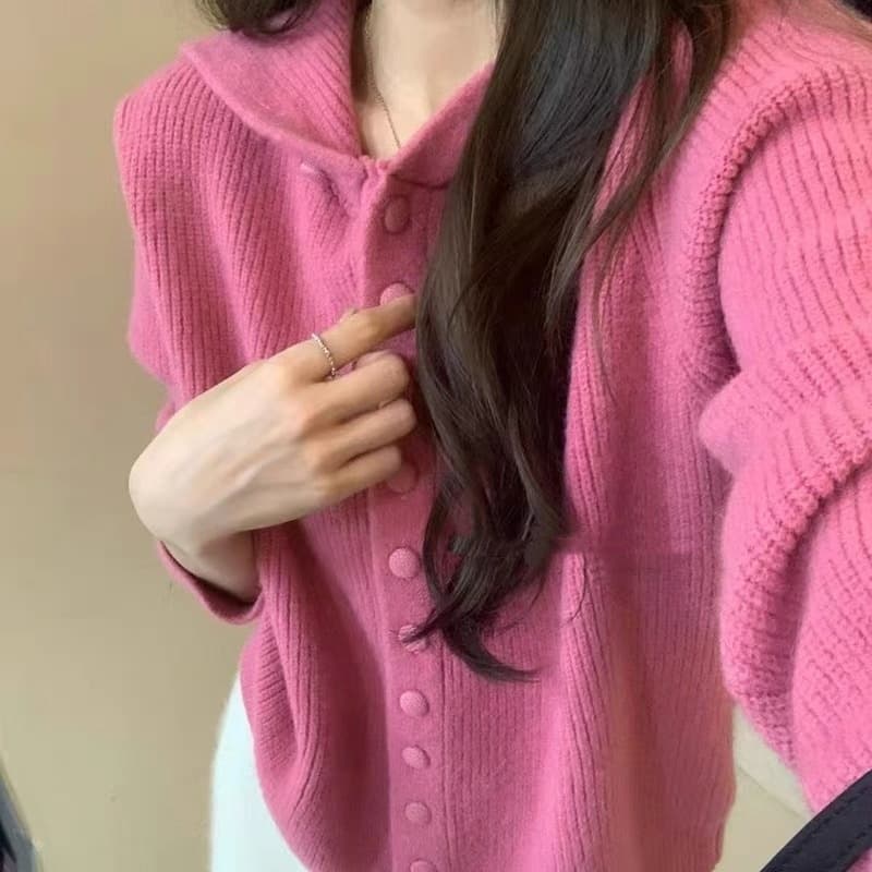 디자인 센스 느긋한 바람 싱글 줄 버튼 미니멀리즘 다용도 후드 스웨터 가을 겨울 긴팔 단색 니트 오픈 가디건 상세 이미지 5