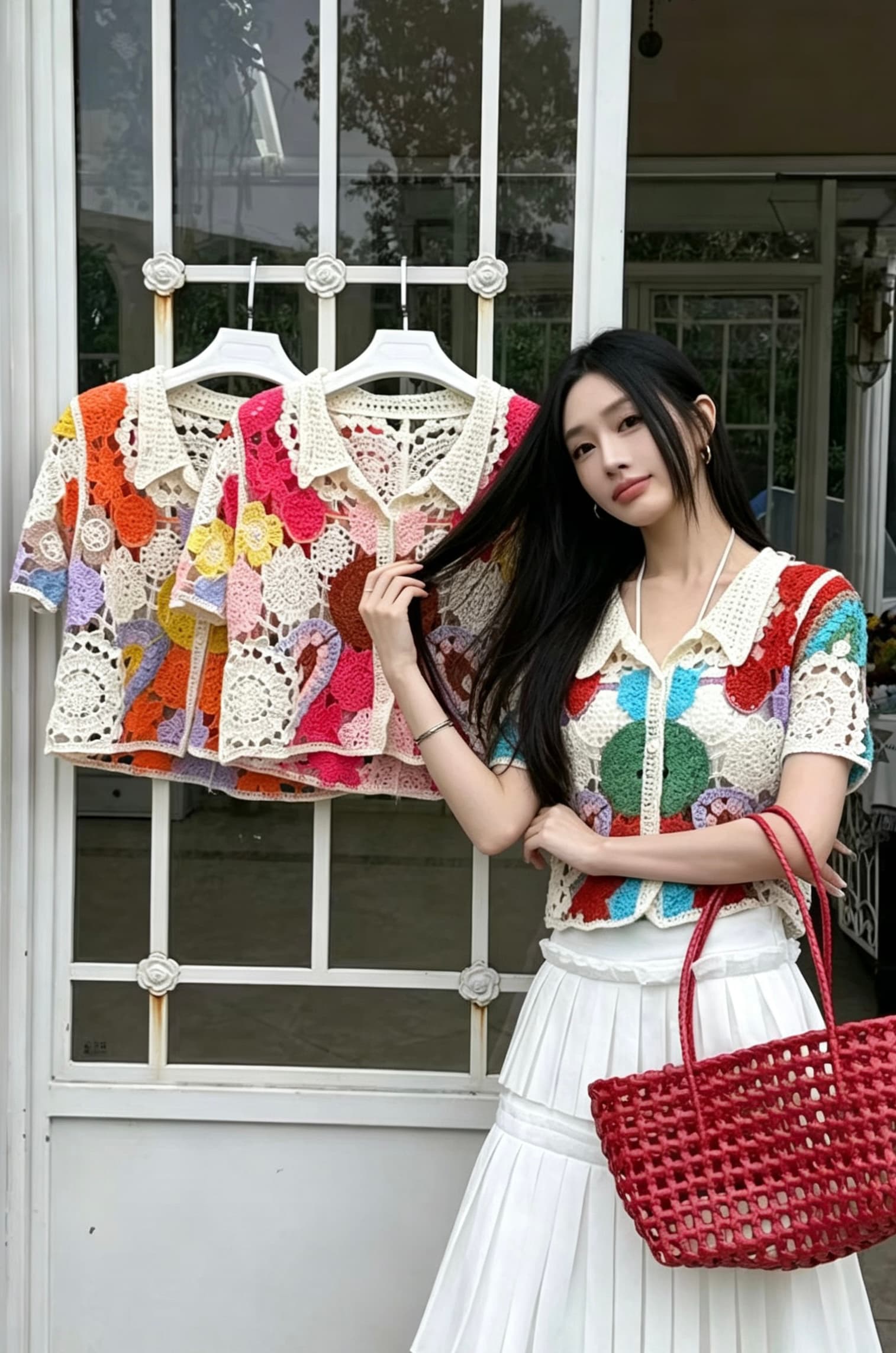 2026 여름 프랑스식 레트로 색상 자수 반팔 여성 셔츠 디자인 센스 작은 대중 고유 한 Chic 쇼트 스타일 맨위 이미지 3