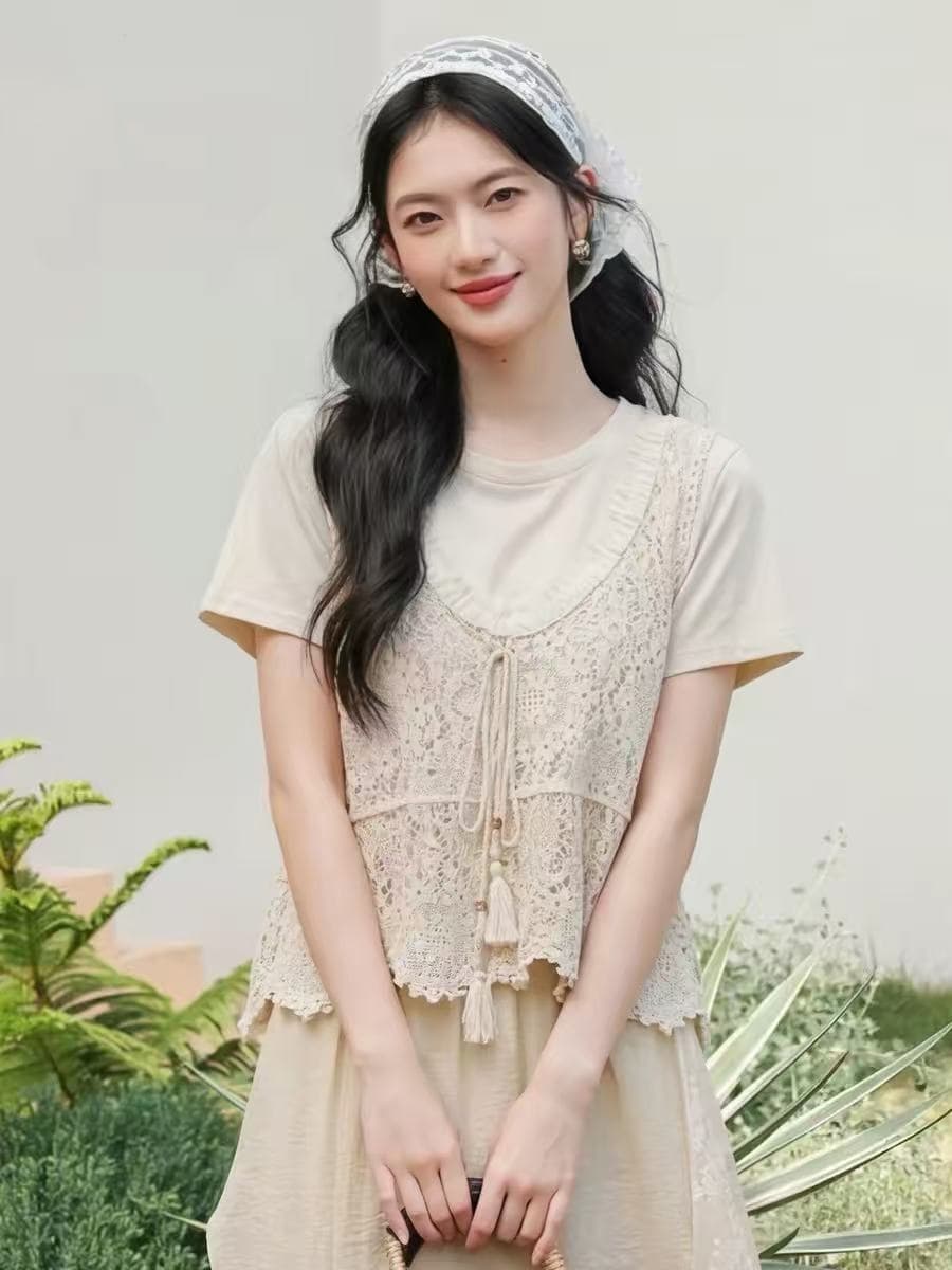 한 부서 레트로 홀로우 아웃 캐미솔 2026 여름 새로운 외국 가스 무거운 작업 자수 니트 조끼 맨위