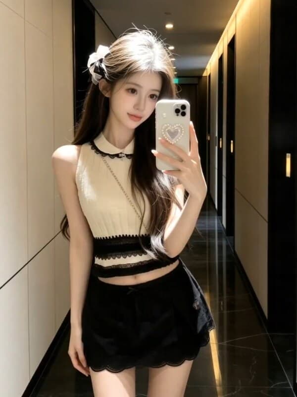 프랑스식 품격 베이비 칼라 핫걸 레이스 니트 조끼 여성 의류 2026 여름 새로운 작은 샤넬 스타일 아름다운 맨위 이미지 3