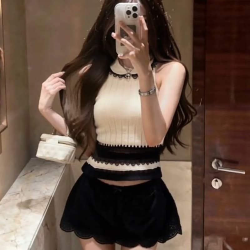 프랑스식 품격 베이비 칼라 핫걸 레이스 니트 조끼 여성 의류 2026 여름 새로운 작은 샤넬 스타일 아름다운 맨위 상세 이미지 5