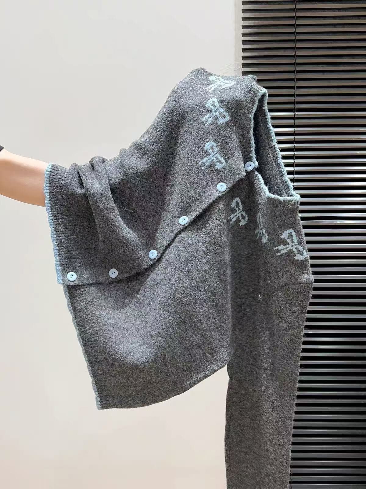 가을 겨울 새로운 한 부서 디자인 센스 나비 매듭 자카드 배색 달콤함 스웨터 오픈 가디건 니트 스웨터 여성 연령 감소 맨위 상세 이미지 5
