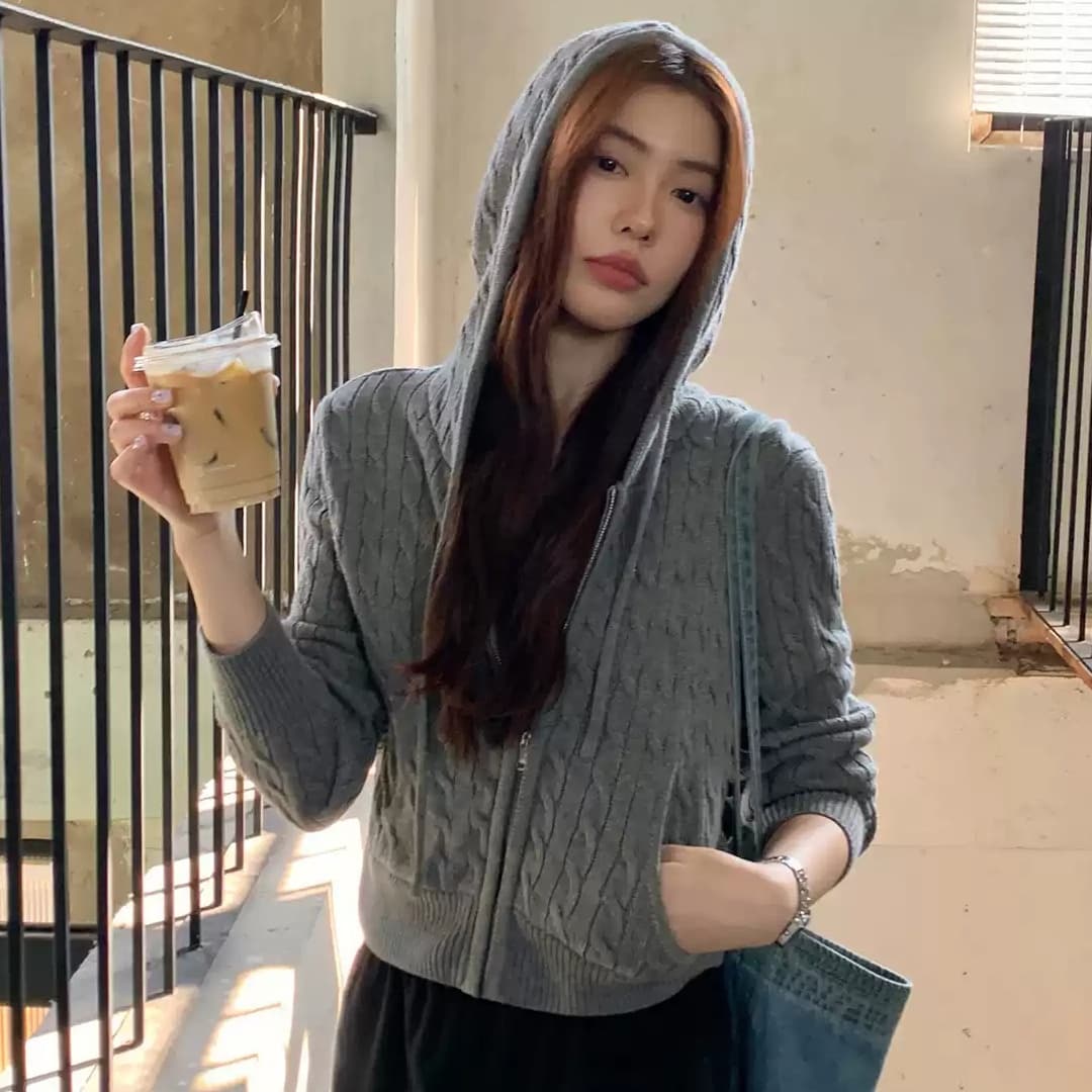 한 부서 후드 꽈배기 니트 오픈 가디건 여성 몸매 가꾸기 품격 느긋한 지퍼 털 외투 셔츠 긴팔 맨위 이미지 2