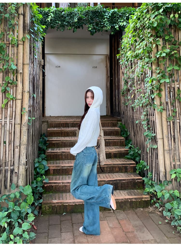 한 부서 후드 꽈배기 니트 오픈 가디건 여성 몸매 가꾸기 품격 느긋한 지퍼 털 외투 셔츠 긴팔 맨위 상세 이미지 9