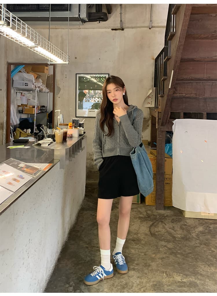 한 부서 후드 꽈배기 니트 오픈 가디건 여성 몸매 가꾸기 품격 느긋한 지퍼 털 외투 셔츠 긴팔 맨위 상세 이미지 16