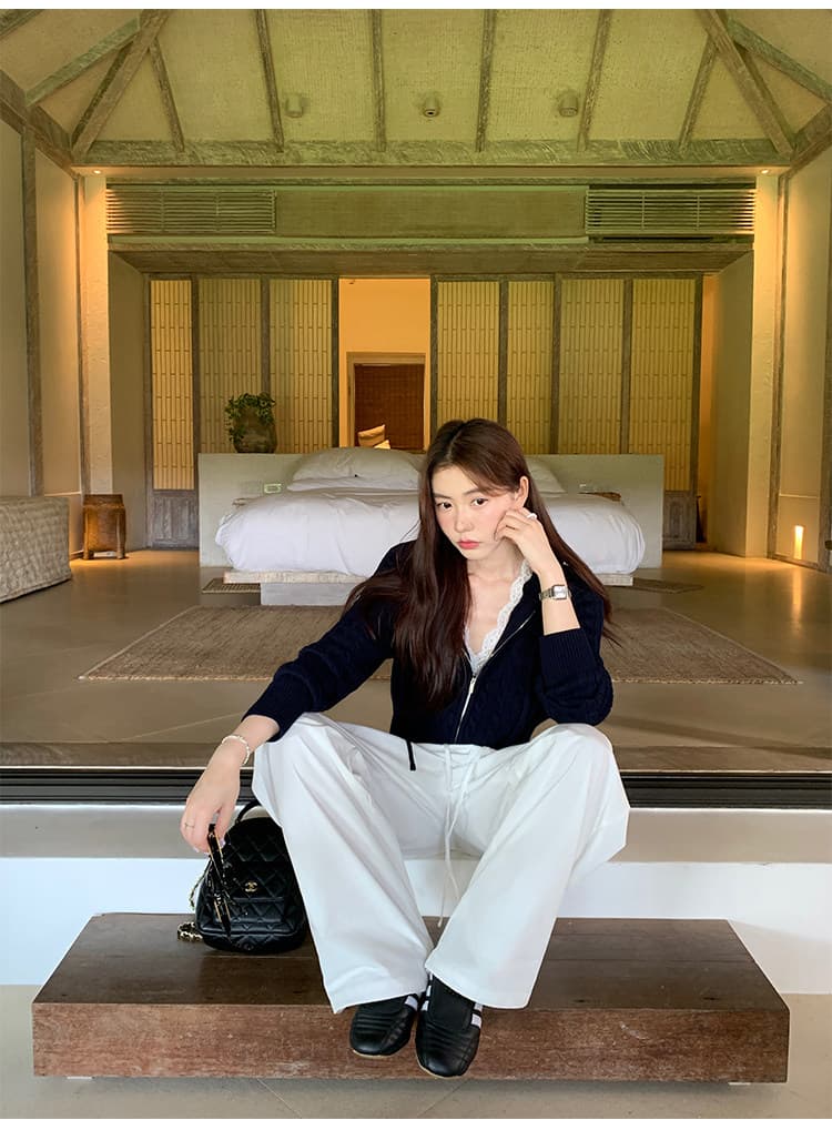 한 부서 후드 꽈배기 니트 오픈 가디건 여성 몸매 가꾸기 품격 느긋한 지퍼 털 외투 셔츠 긴팔 맨위 상세 이미지 29