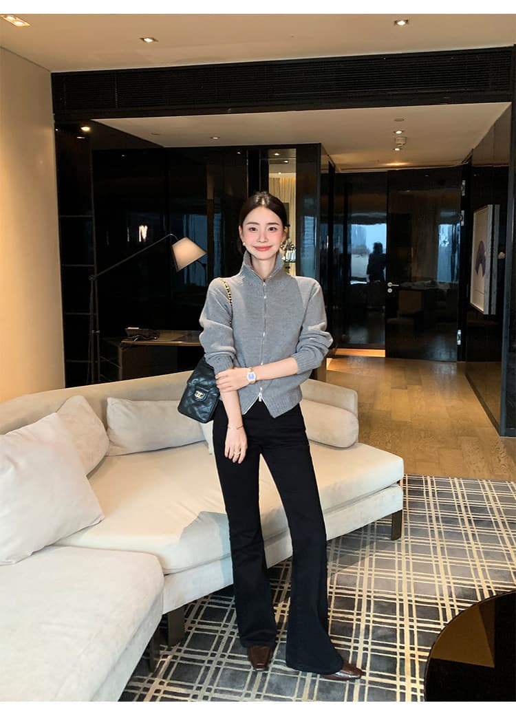한 부서 니트 오픈 가디건 가을 겨울 빅 칼라 양방향 지퍼 단색 몸매 가꾸기 슬림해 보이는 느긋한 출퇴근 긴 소매 셔츠 상세 이미지 62