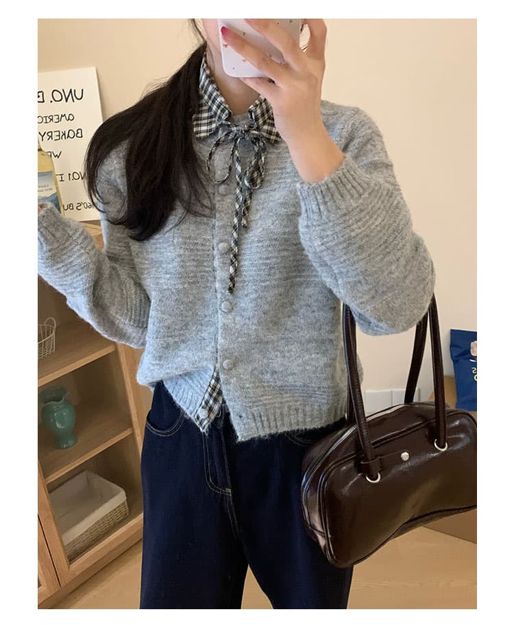 한 부서 연령 감소 탈착식 체크무늬 폴로 칼라 스웨터 오픈 가디건 여성 부드러운 찹쌀 고급 센스 니트 재킷 맨위 상세 이미지 8