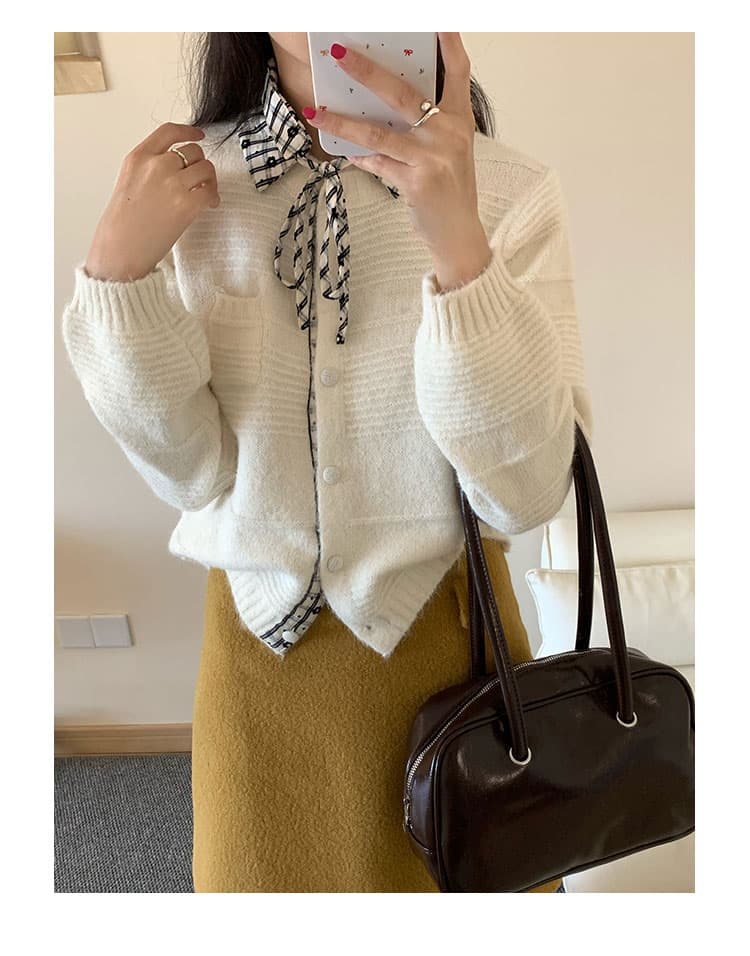 한 부서 연령 감소 탈착식 체크무늬 폴로 칼라 스웨터 오픈 가디건 여성 부드러운 찹쌀 고급 센스 니트 재킷 맨위 상세 이미지 10