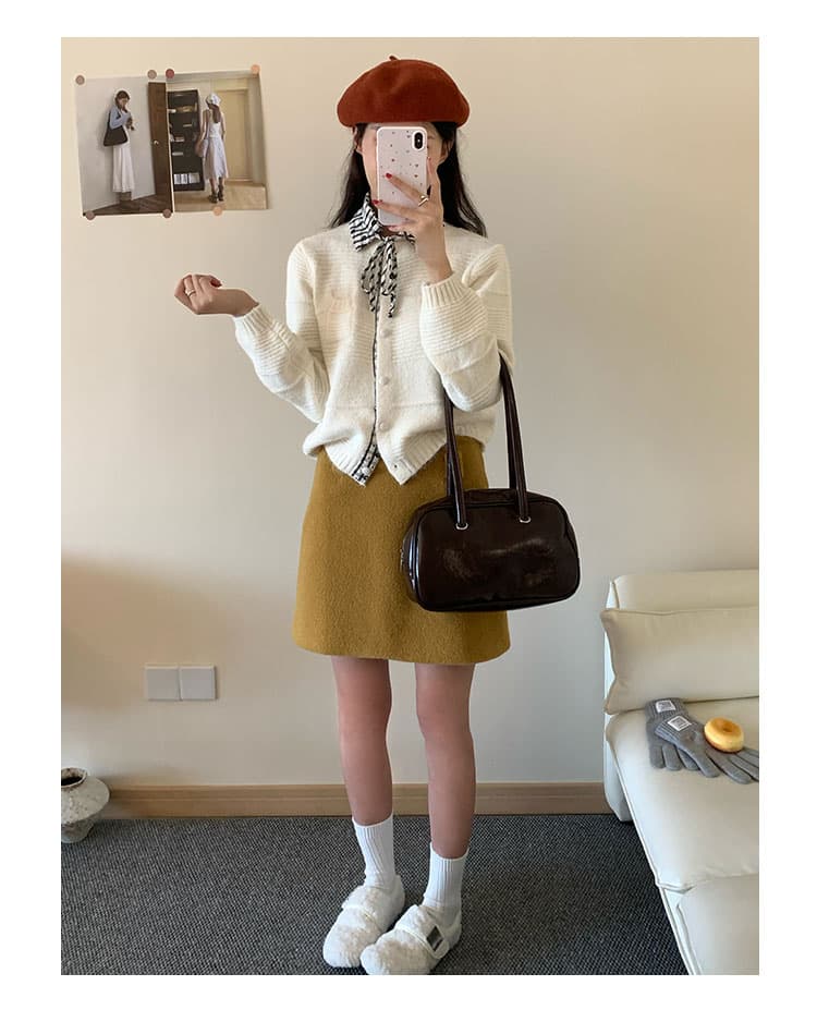 한 부서 연령 감소 탈착식 체크무늬 폴로 칼라 스웨터 오픈 가디건 여성 부드러운 찹쌀 고급 센스 니트 재킷 맨위 상세 이미지 11