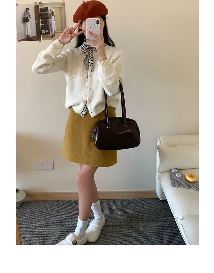 한 부서 연령 감소 탈착식 체크무늬 폴로 칼라 스웨터 오픈 가디건 여성 부드러운 찹쌀 고급 센스 니트 재킷 맨위 상세 이미지 12