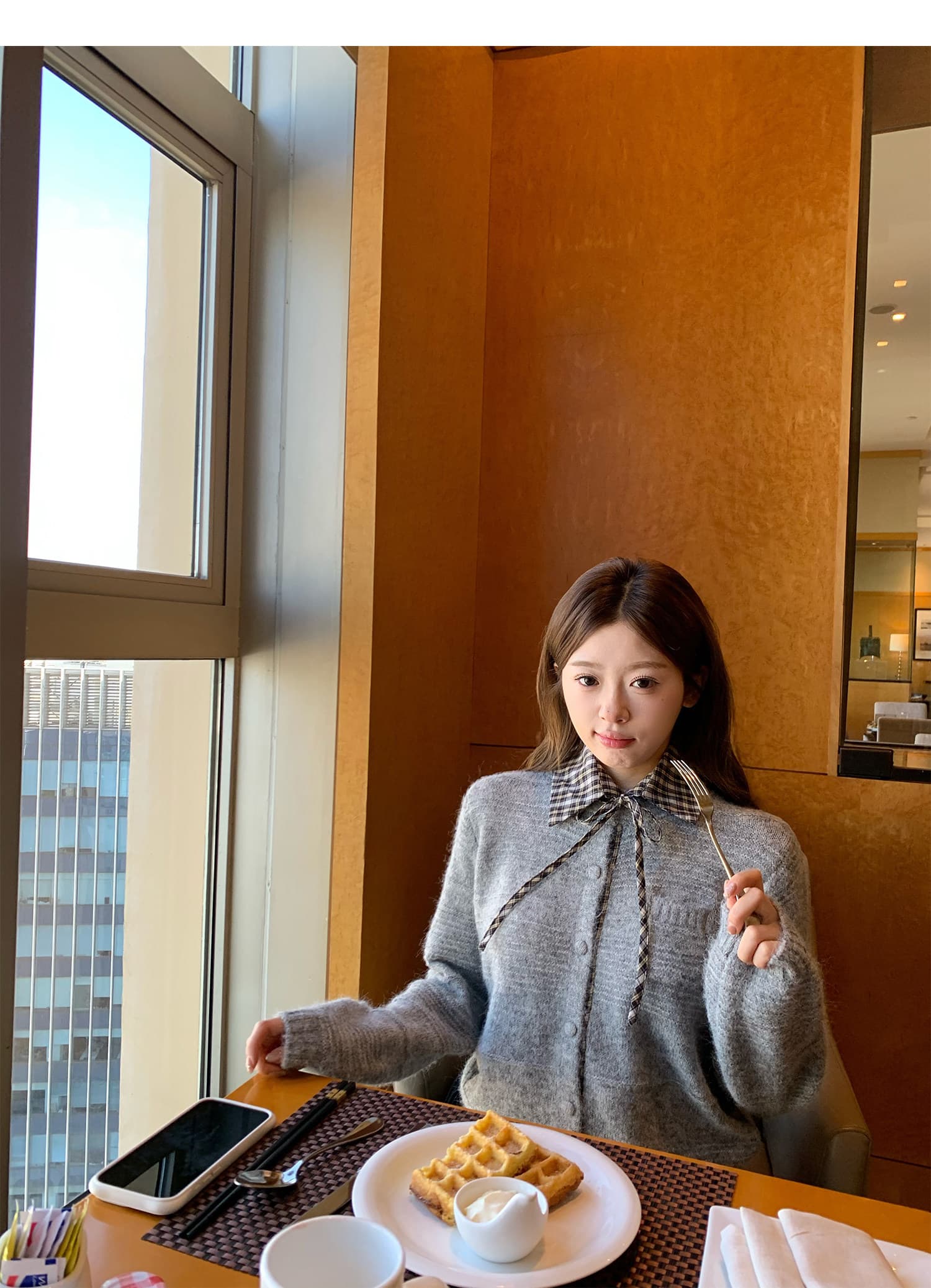 한 부서 연령 감소 탈착식 체크무늬 폴로 칼라 스웨터 오픈 가디건 여성 부드러운 찹쌀 고급 센스 니트 재킷 맨위 상세 이미지 19